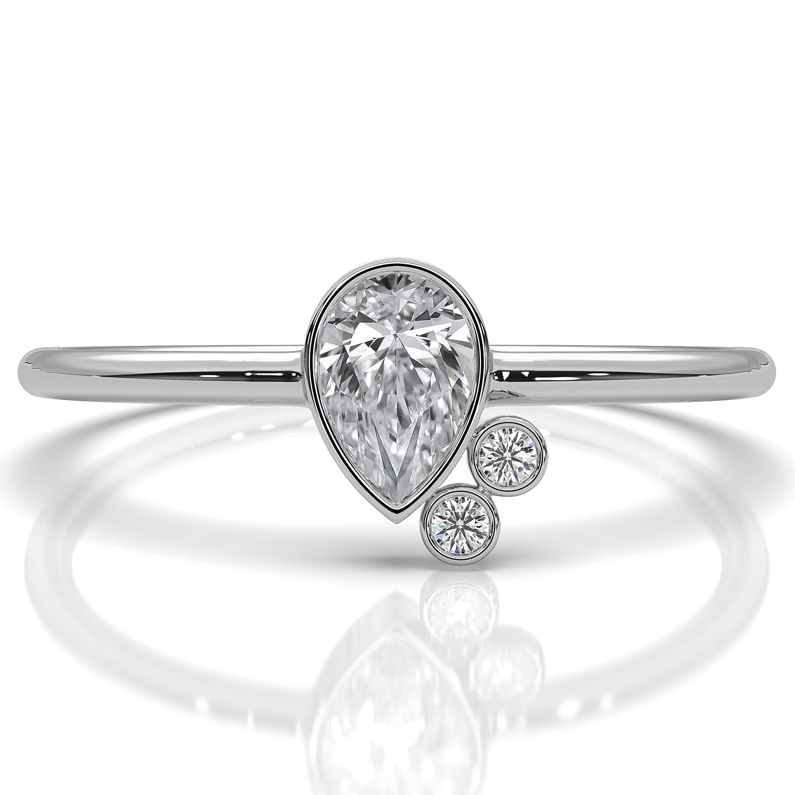 Cluster 3 Stone Bezel Set Pear Round Lab Diamond Anniversary Ring 0.38ctw.