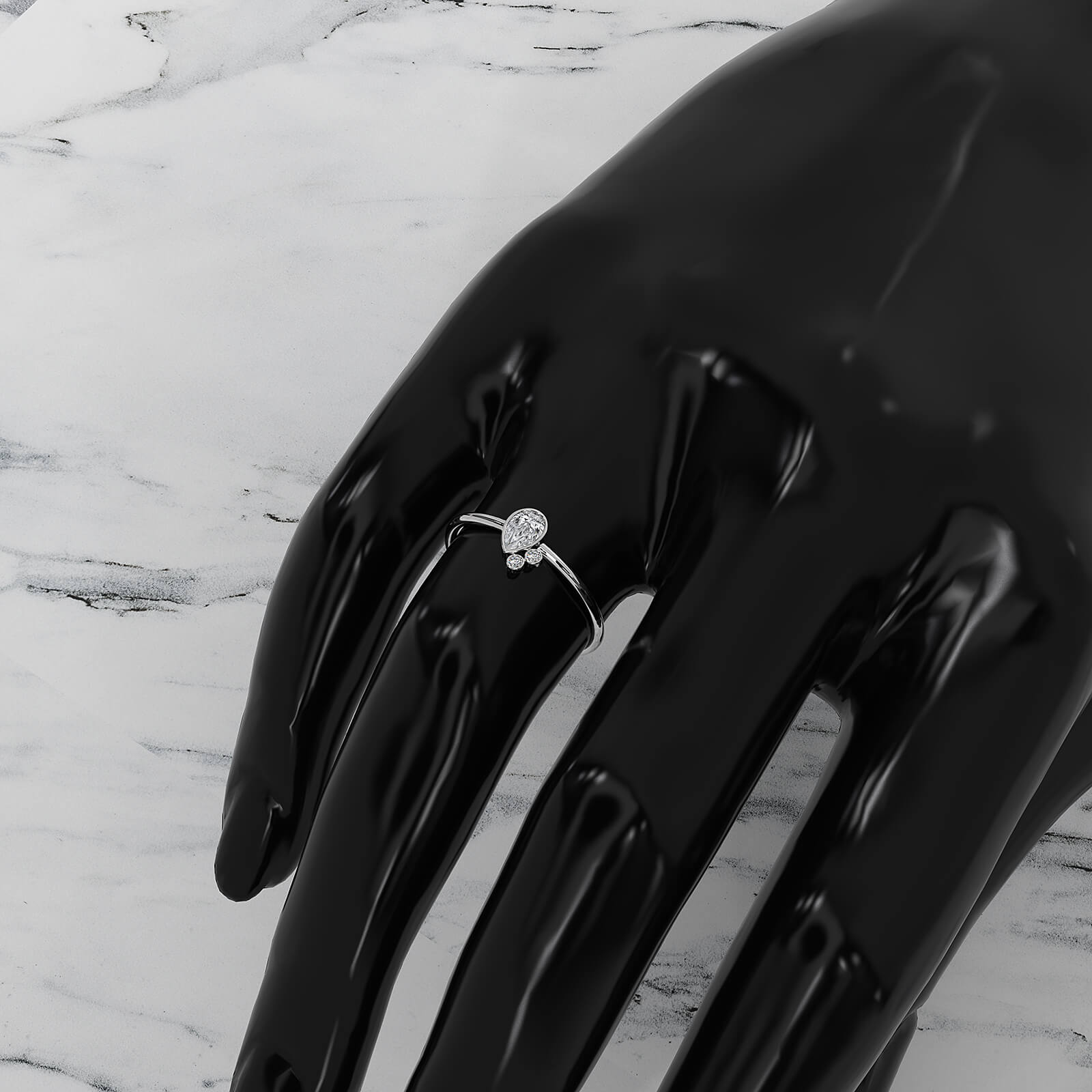 Cluster 3 Stone Bezel Set Pear Round Lab Diamond Anniversary Ring 0.38ctw.