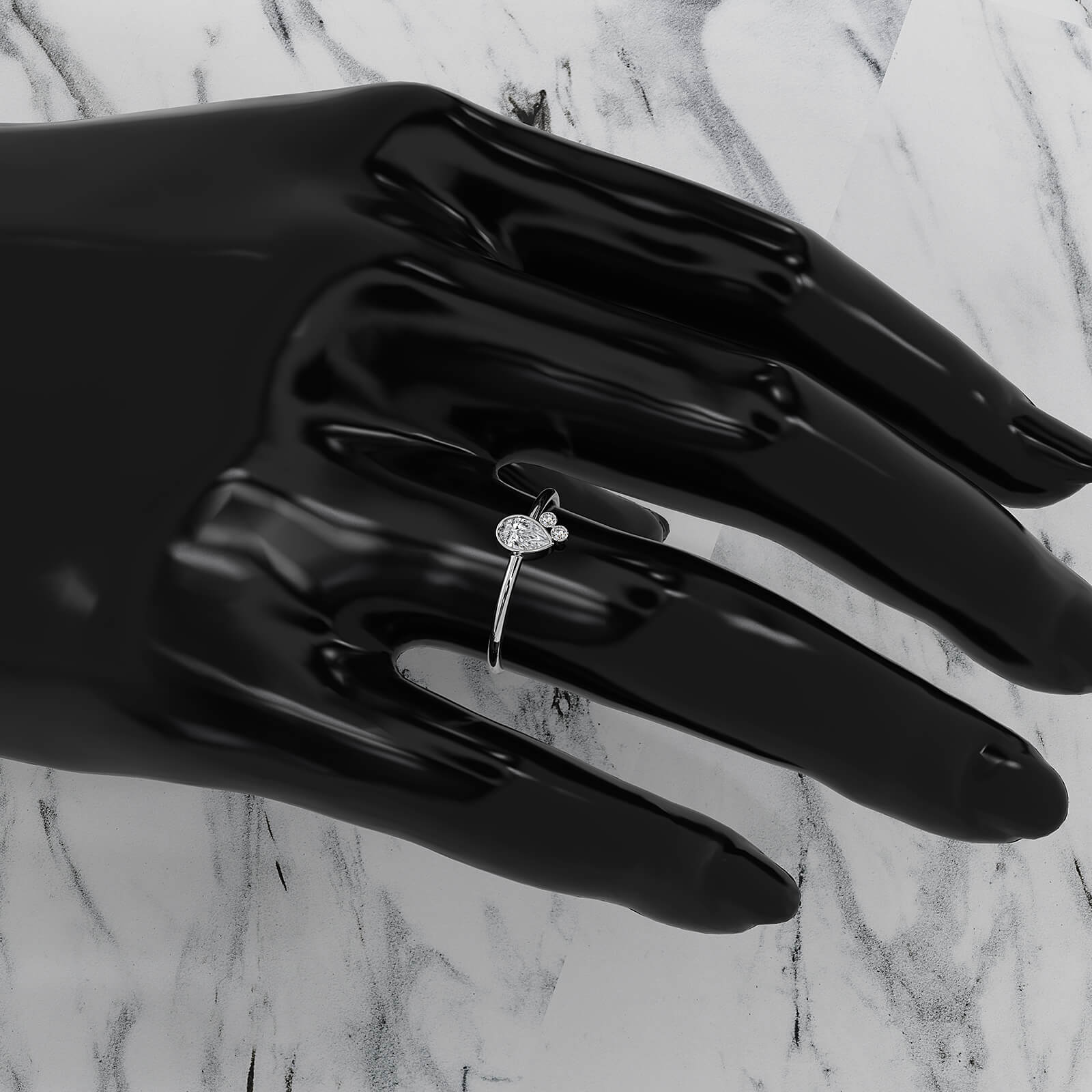 Cluster 3 Stone Bezel Set Pear Round Lab Diamond Anniversary Ring 0.38ctw.