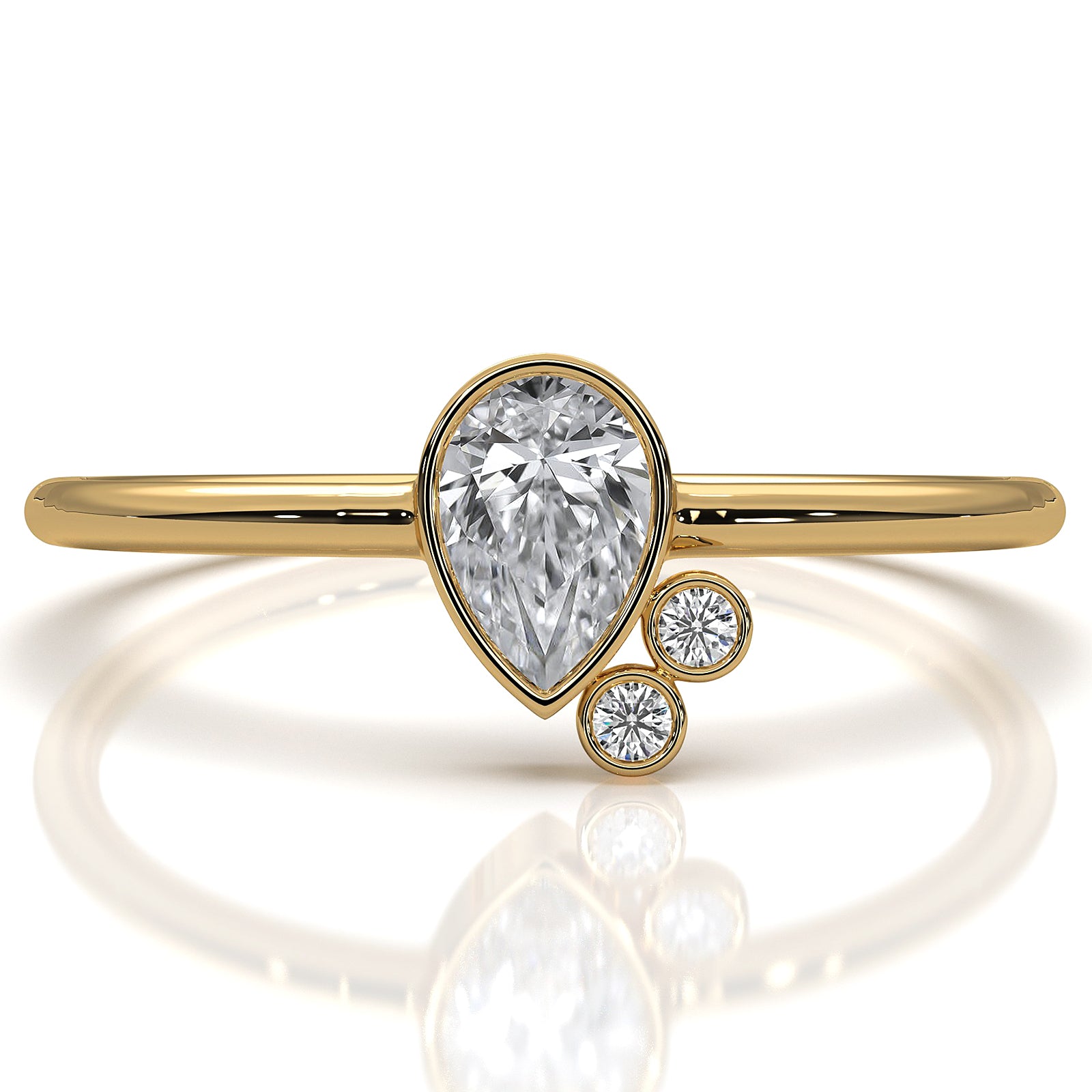 Cluster 3 Stone Bezel Set Pear Round Lab Diamond Anniversary Ring 0.38ctw.