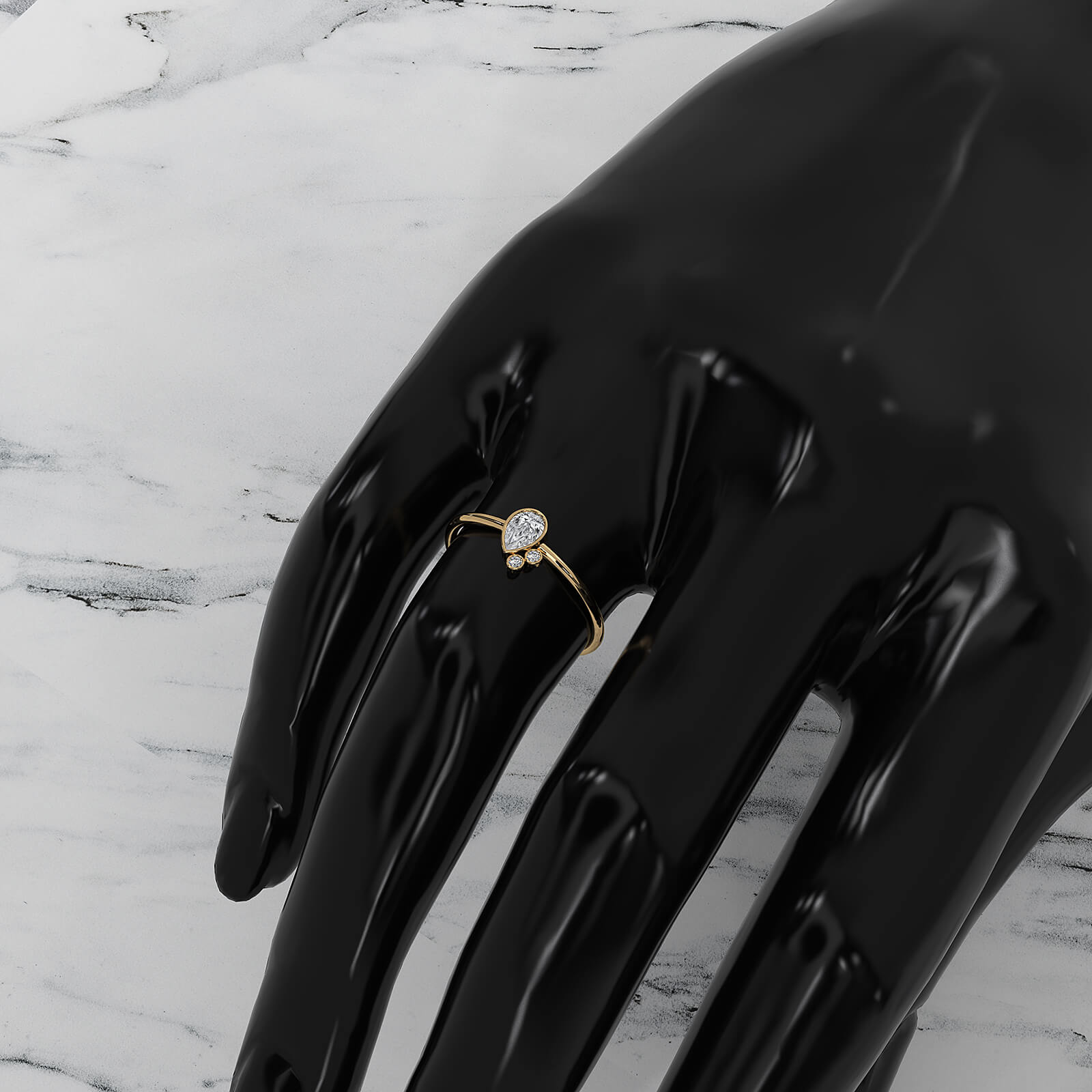 Cluster 3 Stone Bezel Set Pear Round Lab Diamond Anniversary Ring 0.38ctw.