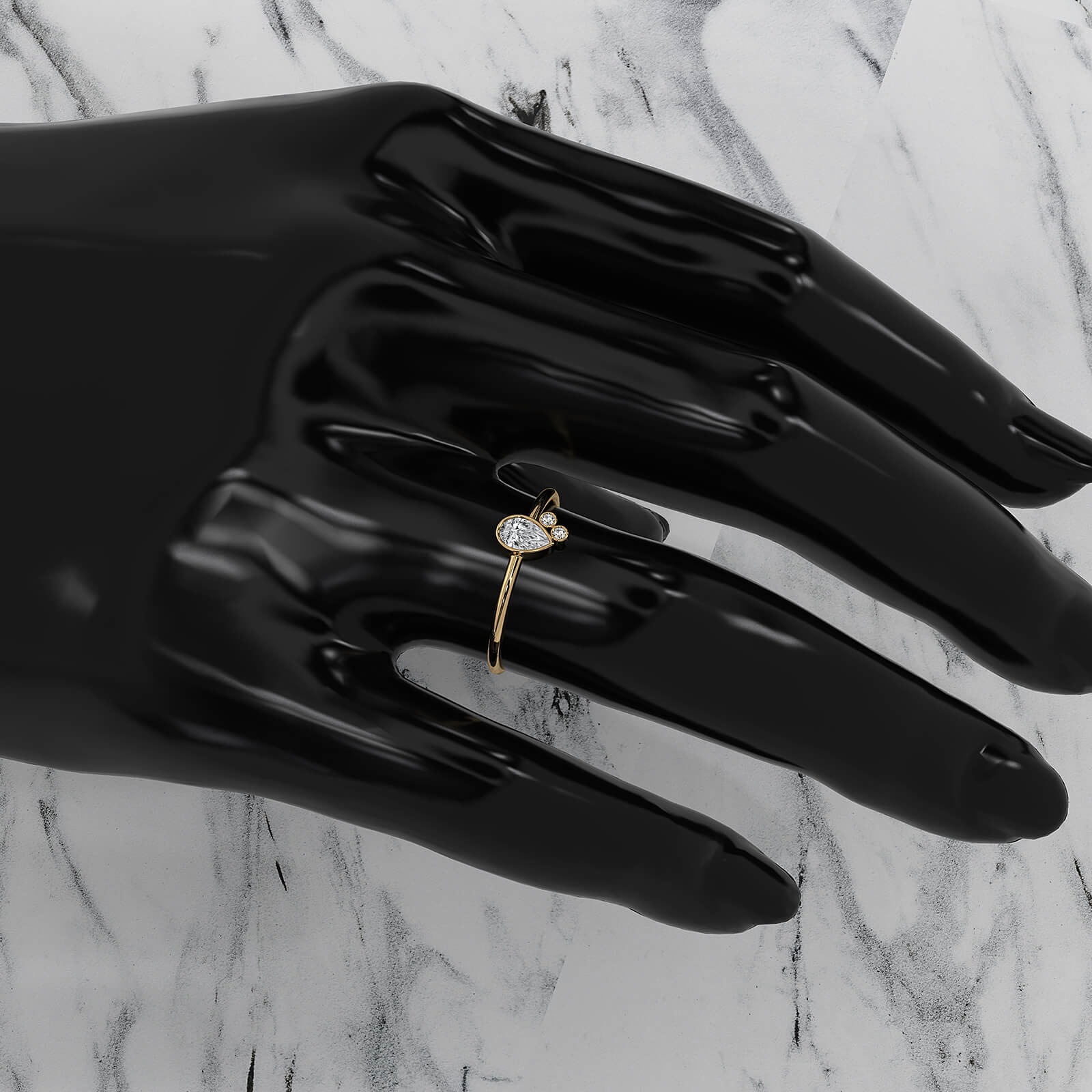 Cluster 3 Stone Bezel Set Pear Round Lab Diamond Anniversary Ring 0.38ctw.