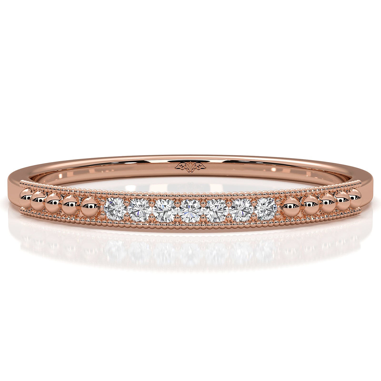 Delicate Petite Milgrain Edge Round Lab Diamond Anniversary Ring 0.04ctw.