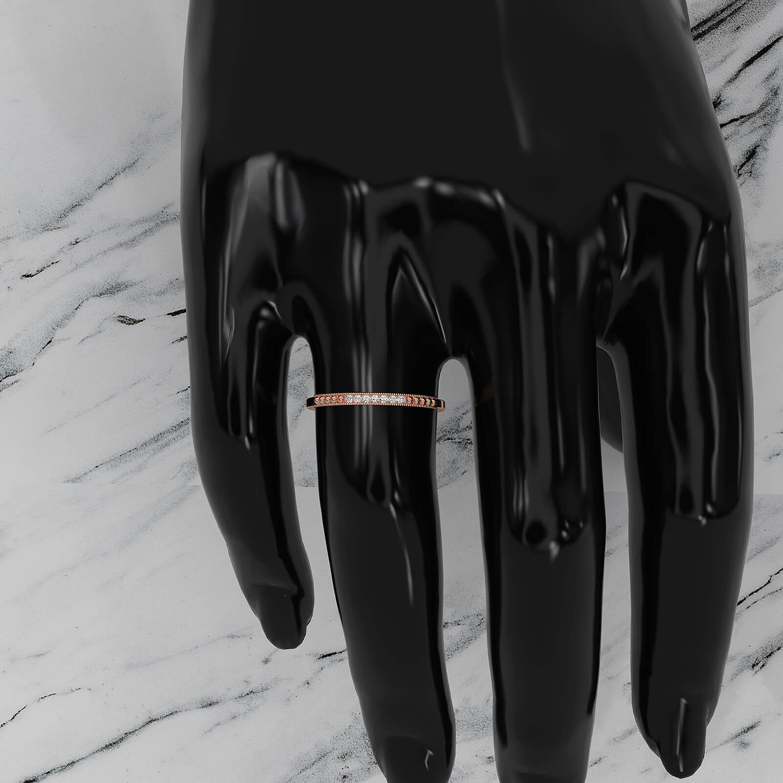 Delicate Petite Milgrain Edge Round Lab Diamond Anniversary Ring 0.04ctw.