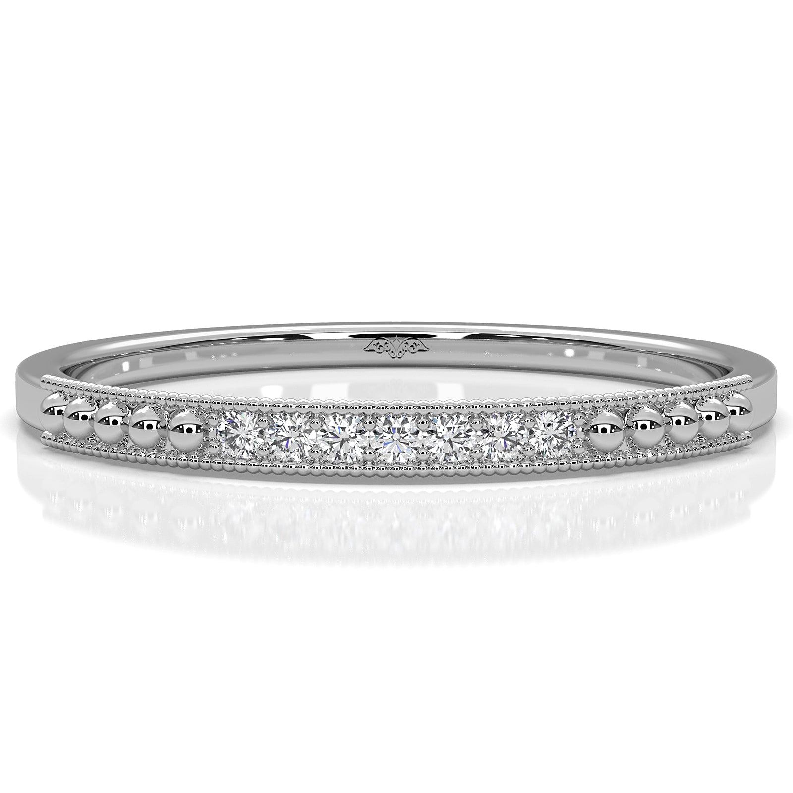 Delicate Petite Milgrain Edge Round Lab Diamond Anniversary Ring 0.04ctw.