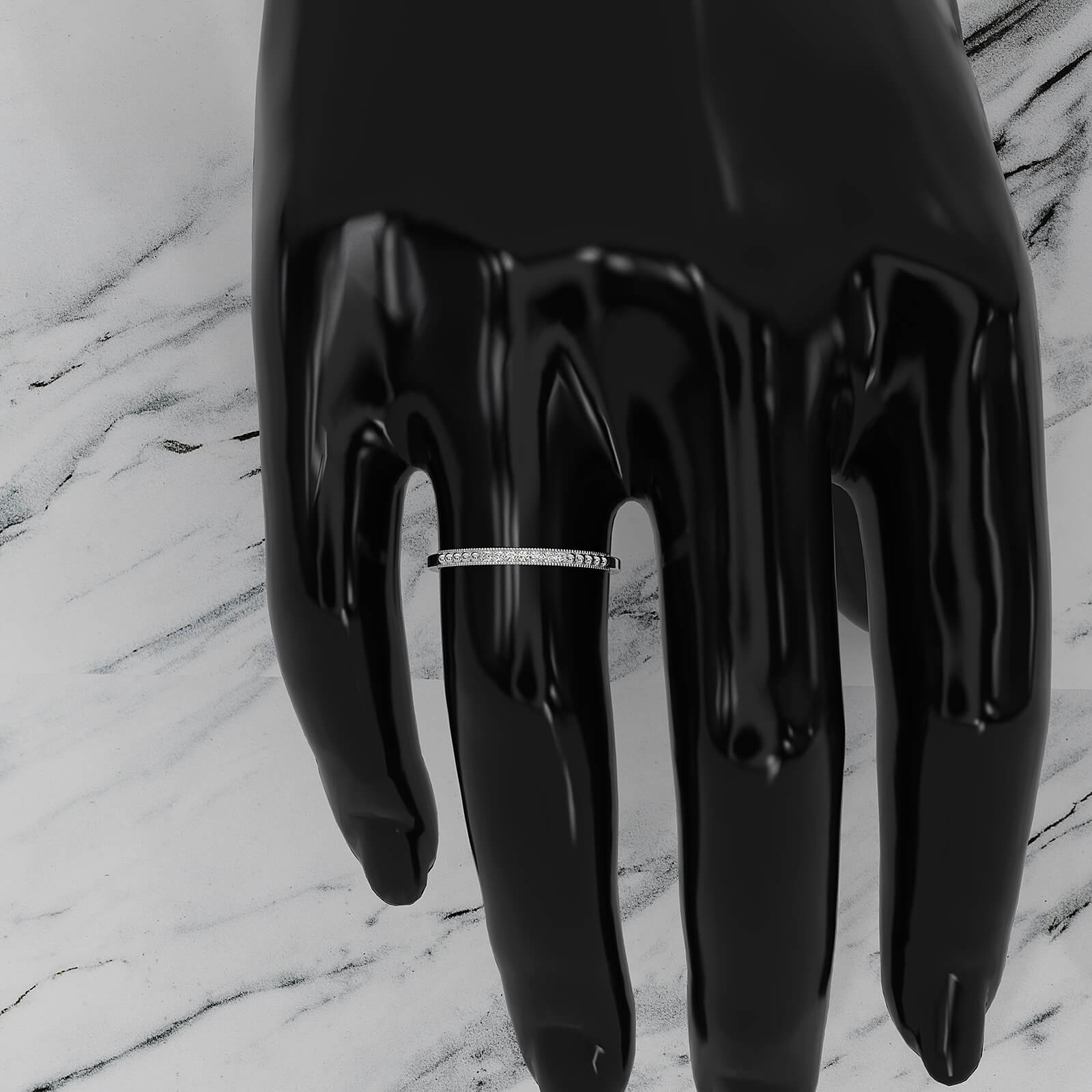 Delicate Petite Milgrain Edge Round Lab Diamond Anniversary Ring 0.04ctw.