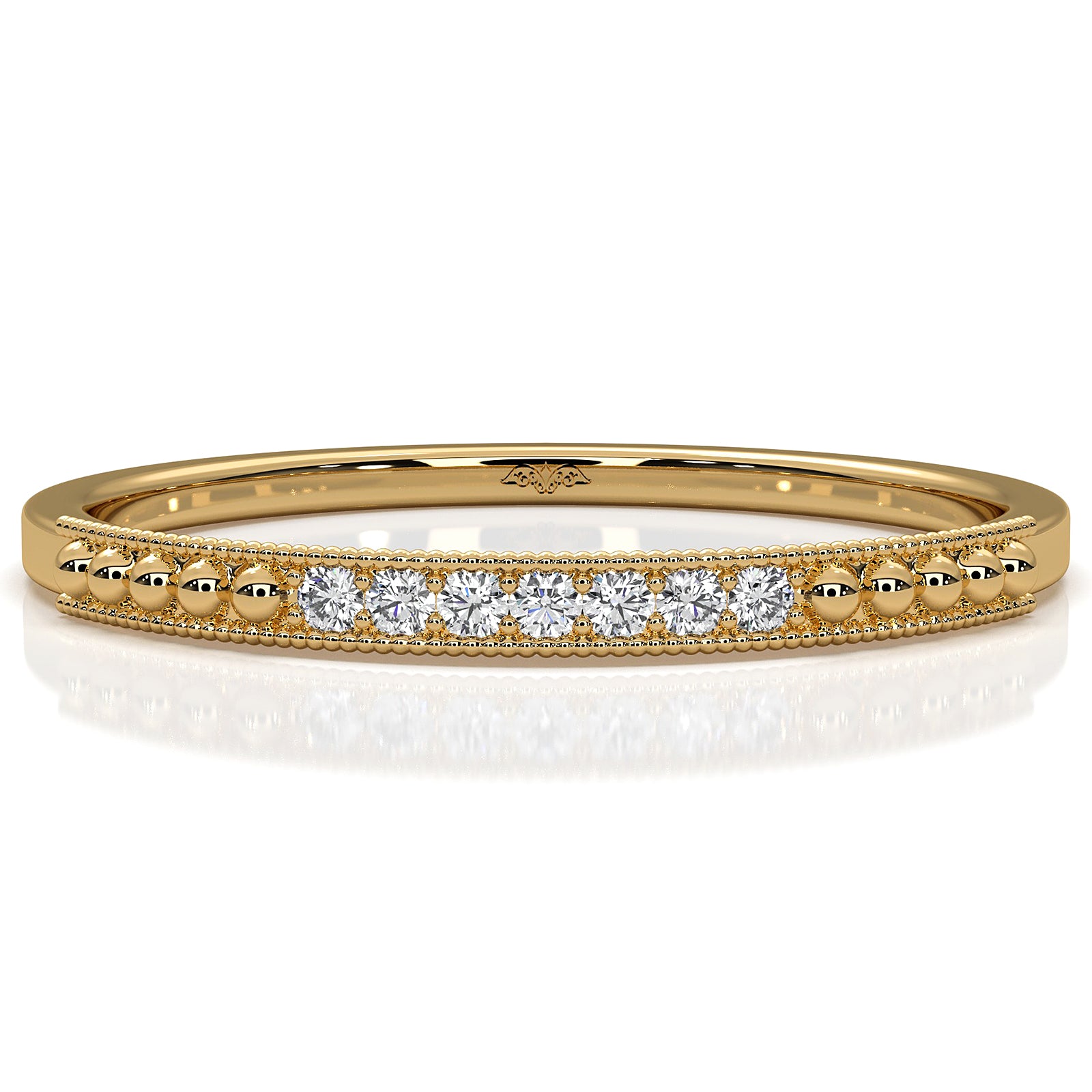 Delicate Petite Milgrain Edge Round Lab Diamond Anniversary Ring 0.04ctw.