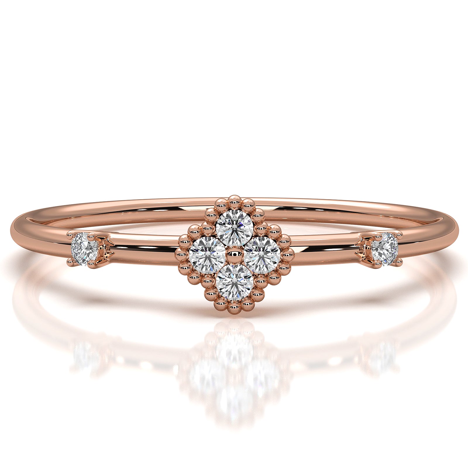 Petite Milgrain Minimalist Round Lab Diamond Fashion Ring 0.05ctw.