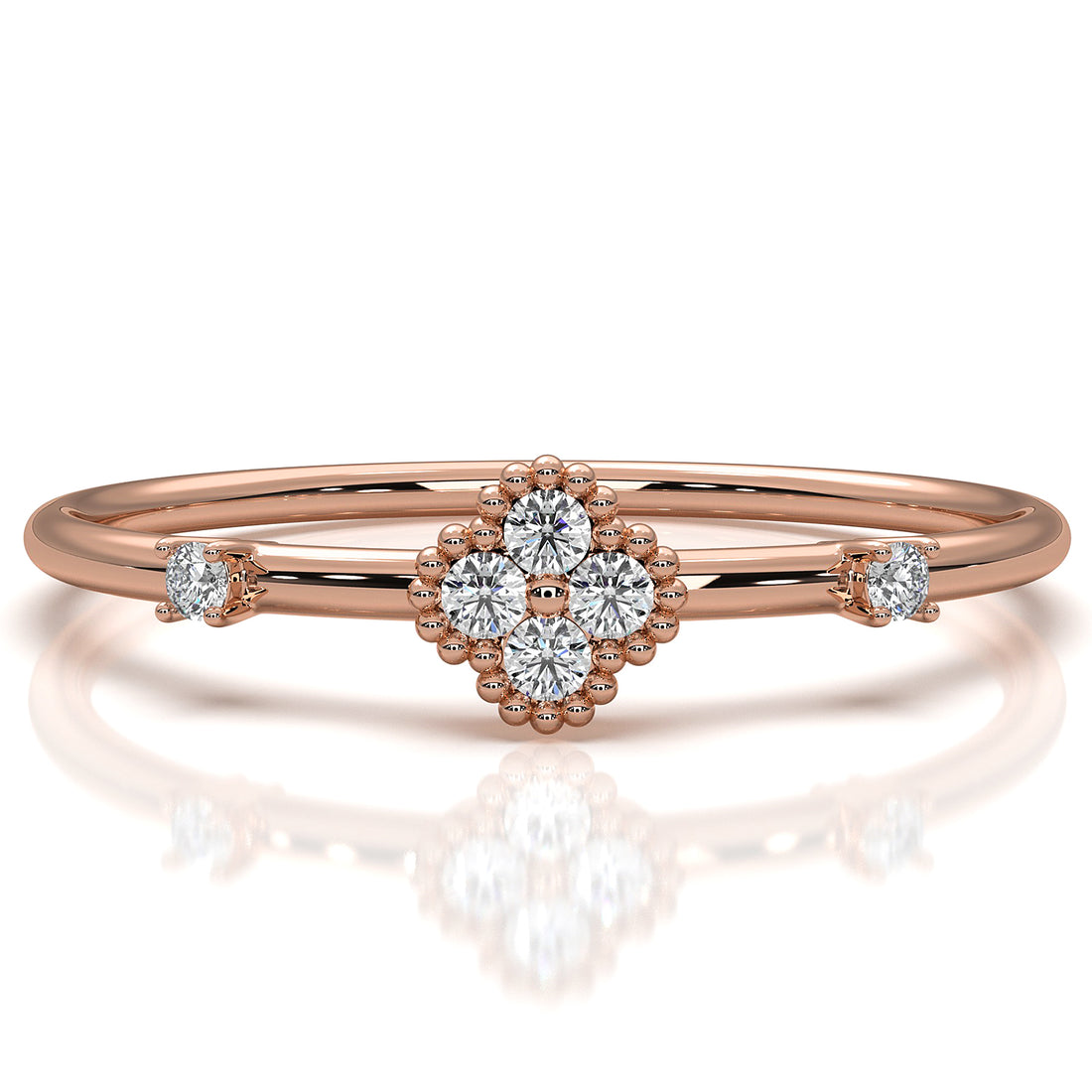 Petite Milgrain Minimalist Round Lab Diamond Fashion Ring 0.05ctw.