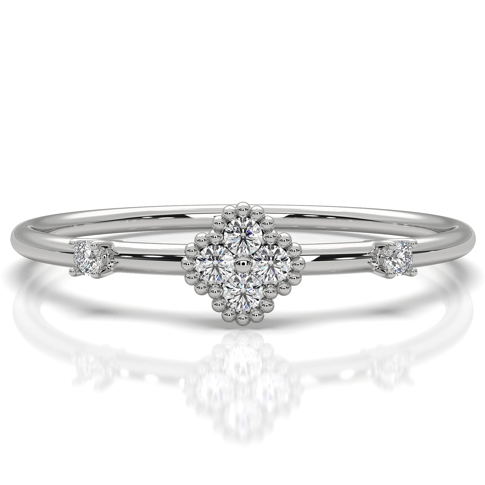 Petite Milgrain Minimalist Round Lab Diamond Fashion Ring 0.05ctw.