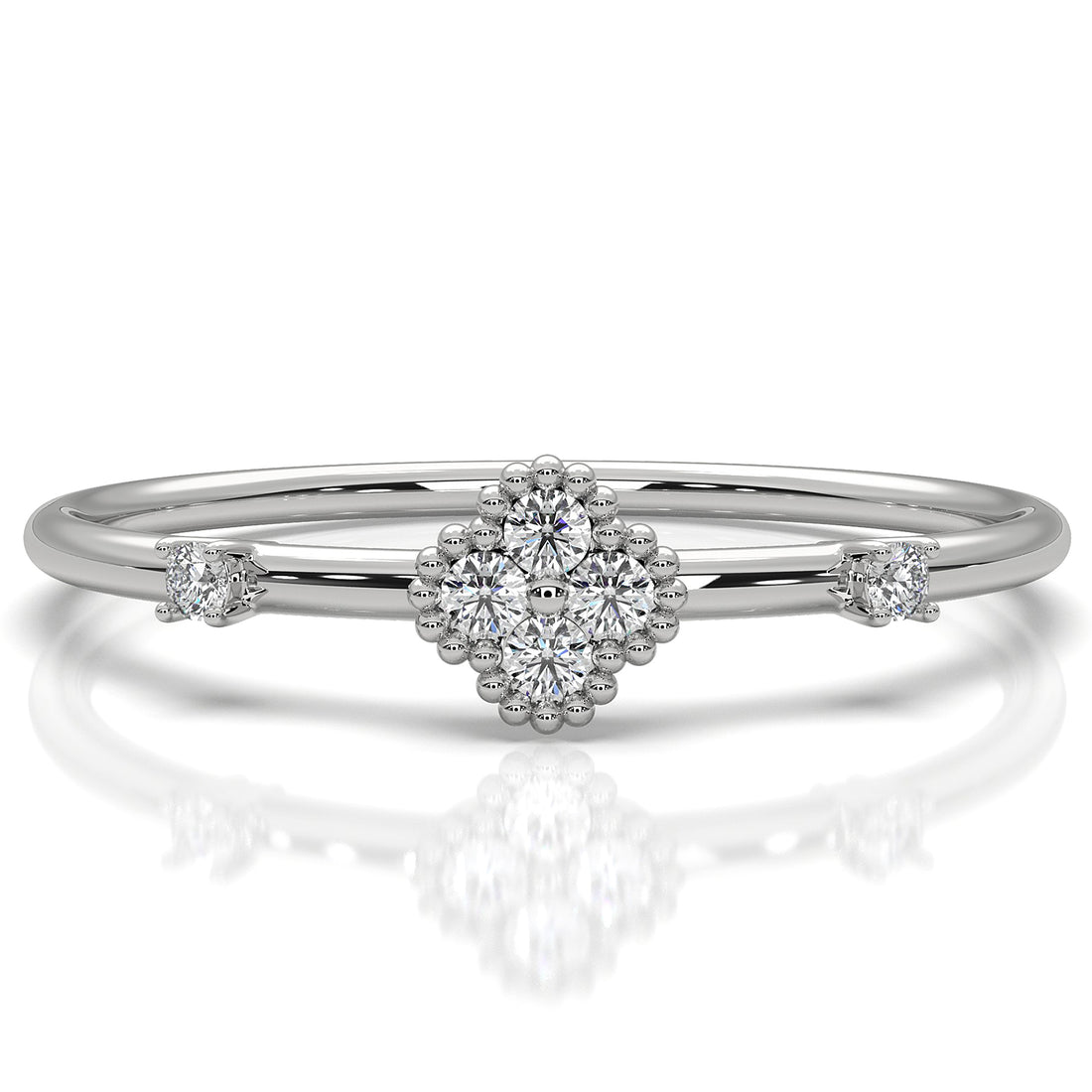 Petite Milgrain Minimalist Round Lab Diamond Fashion Ring 0.05ctw.