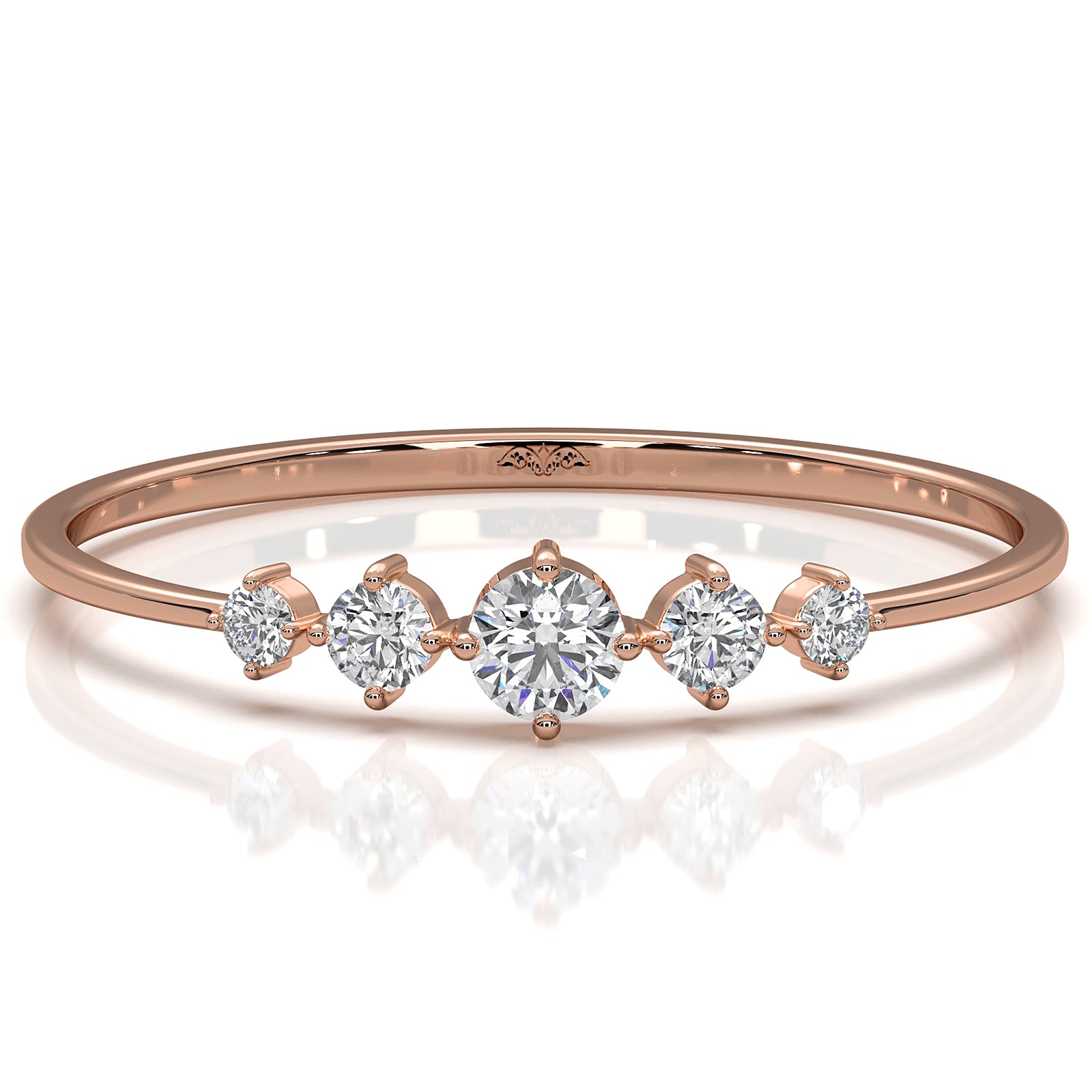 Sleek & Slim Prong Set 5 Stone Round Lab Diamond Fashion Ring  0.08ctw.