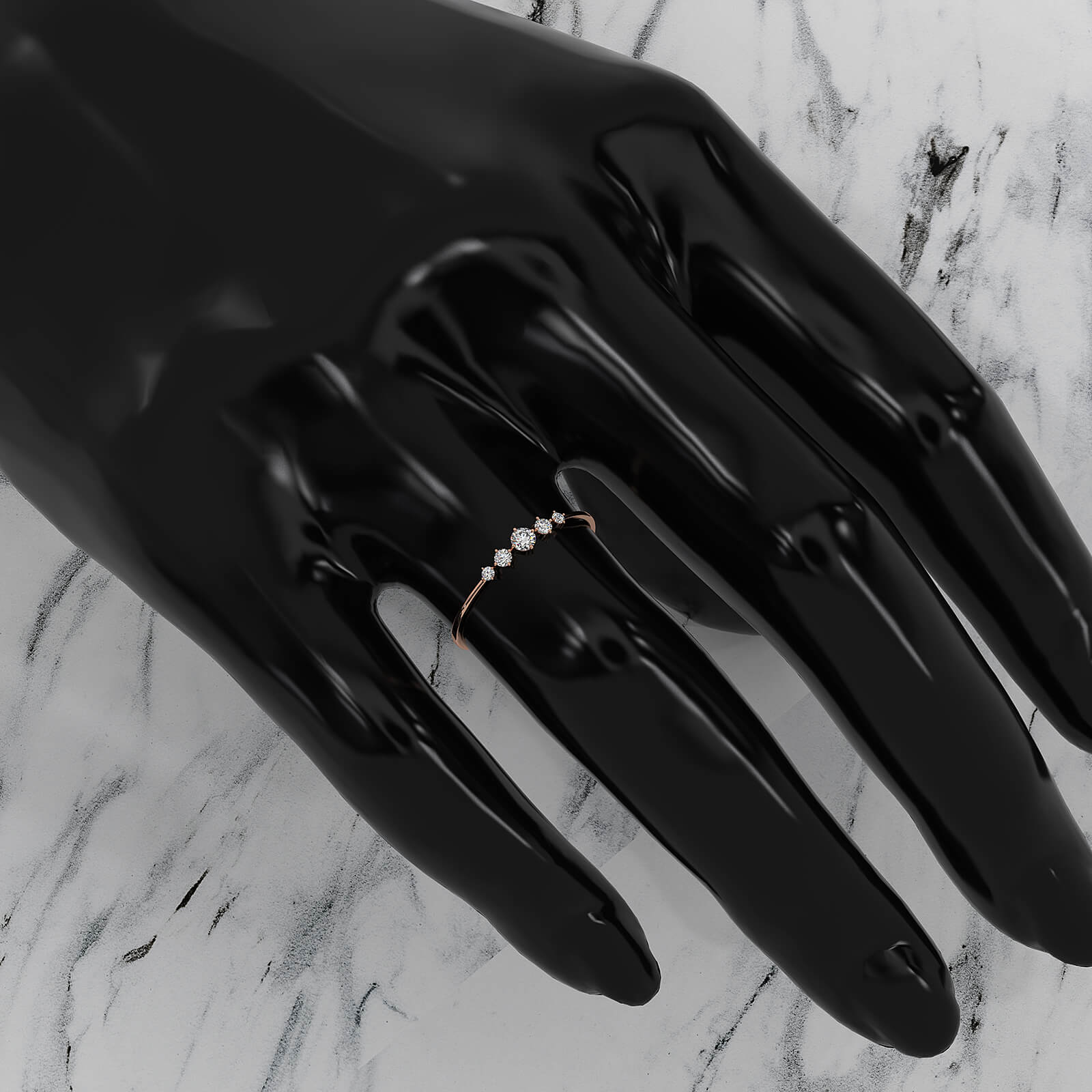 Sleek & Slim Prong Set 5 Stone Round Lab Diamond Fashion Ring  0.08ctw.