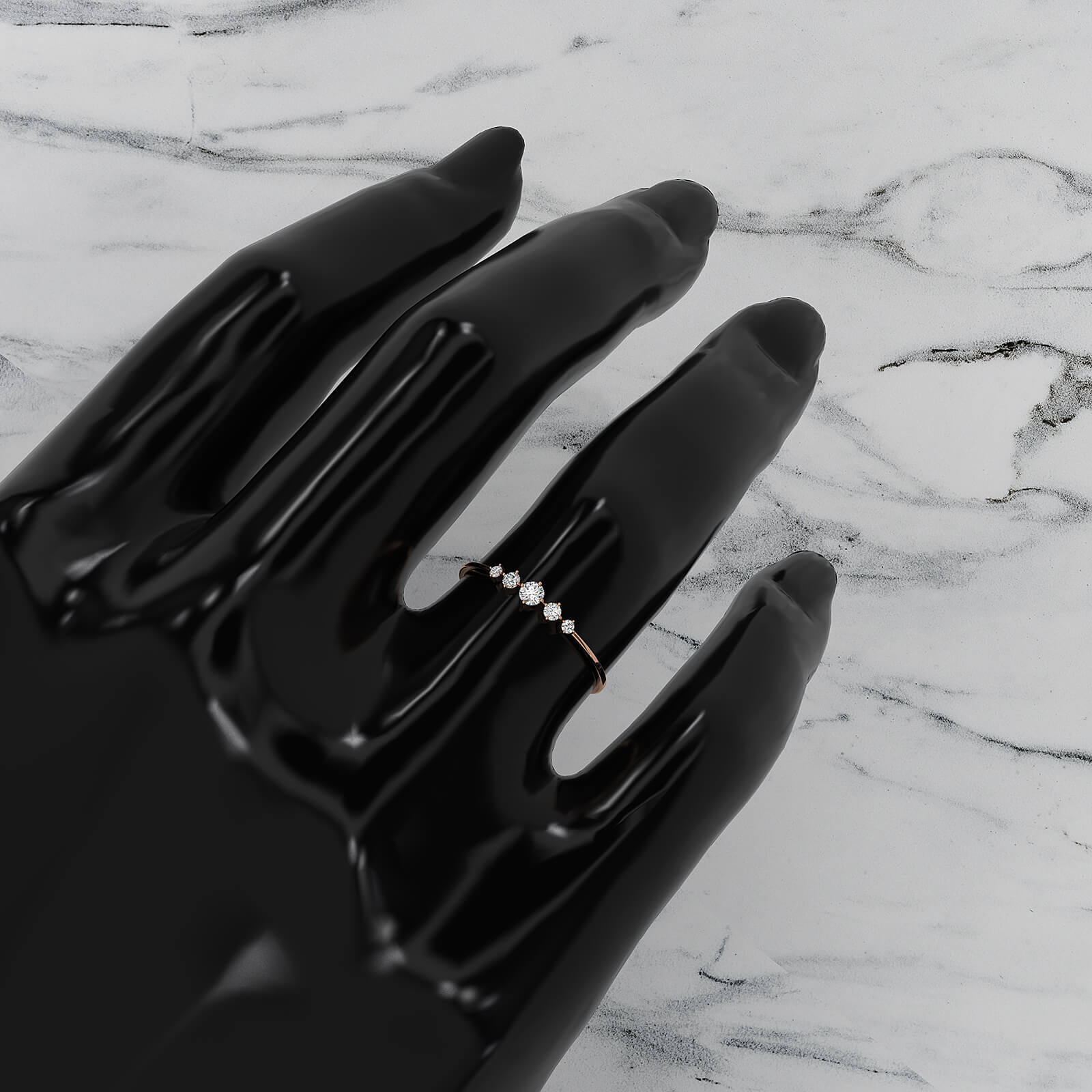 Sleek & Slim Prong Set 5 Stone Round Lab Diamond Fashion Ring  0.08ctw.