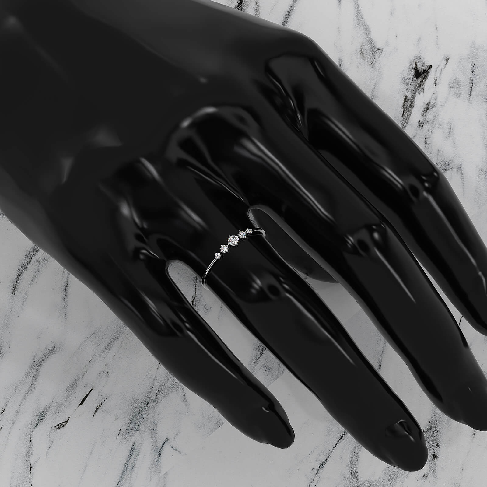 Sleek & Slim Prong Set 5 Stone Round Lab Diamond Fashion Ring  0.08ctw.