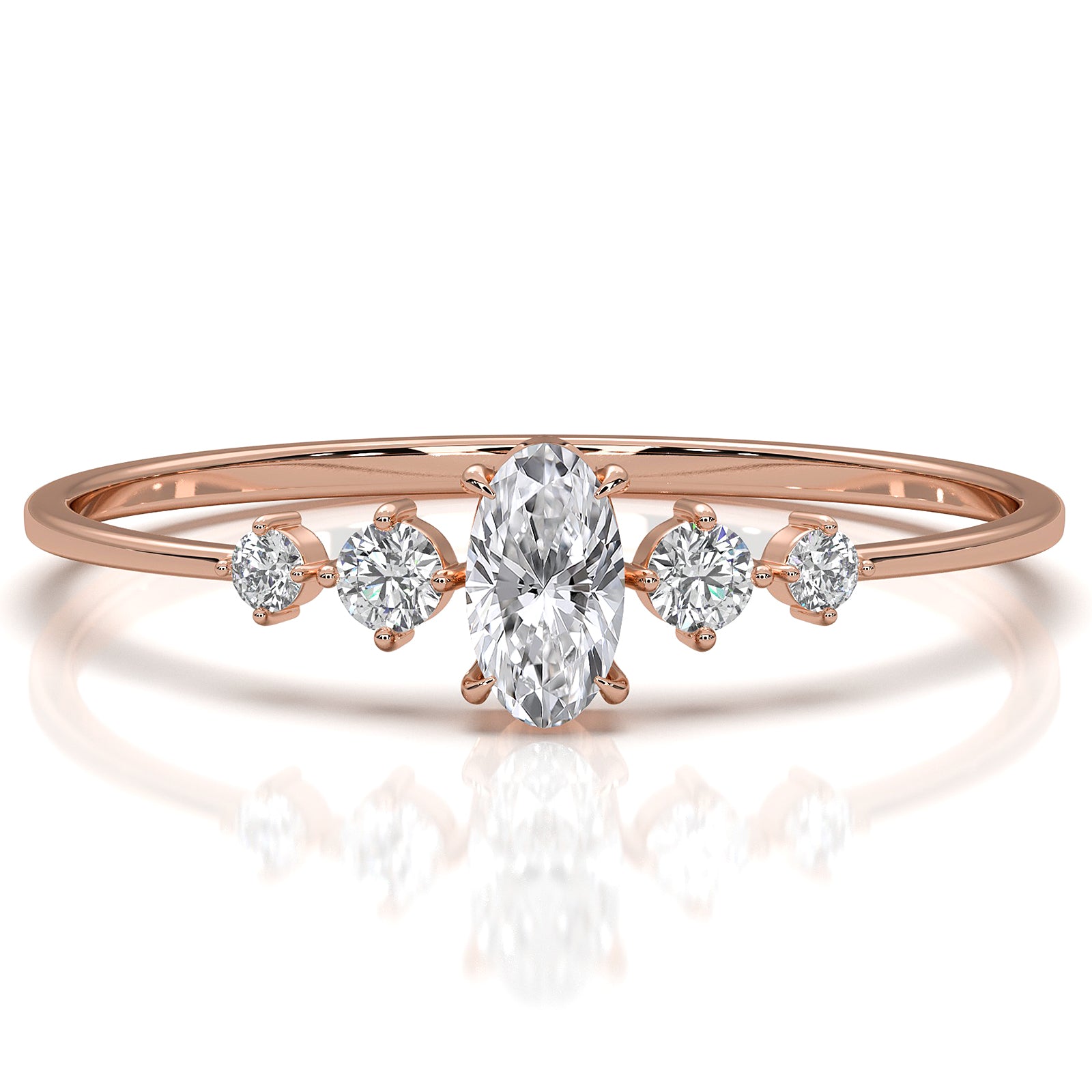 Petite Thin Minimalist 5 Stone Oval Round Lab Diamond Fashion Ring 0.17ctw.