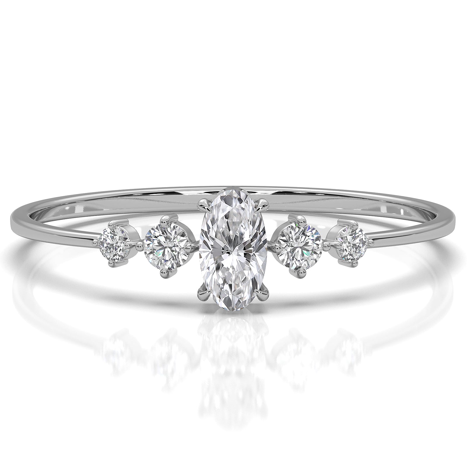 Petite Thin Minimalist 5 Stone Oval Round Lab Diamond Fashion Ring 0.17ctw.
