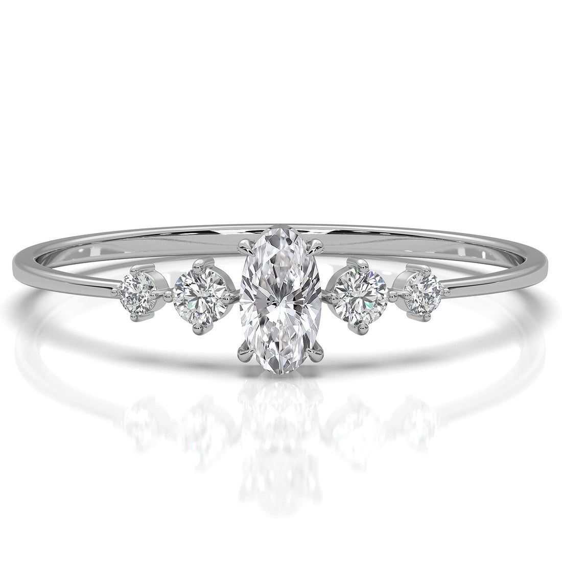 Petite Thin Minimalist 5 Stone Oval Round Lab Diamond Fashion Ring 0.17ctw.