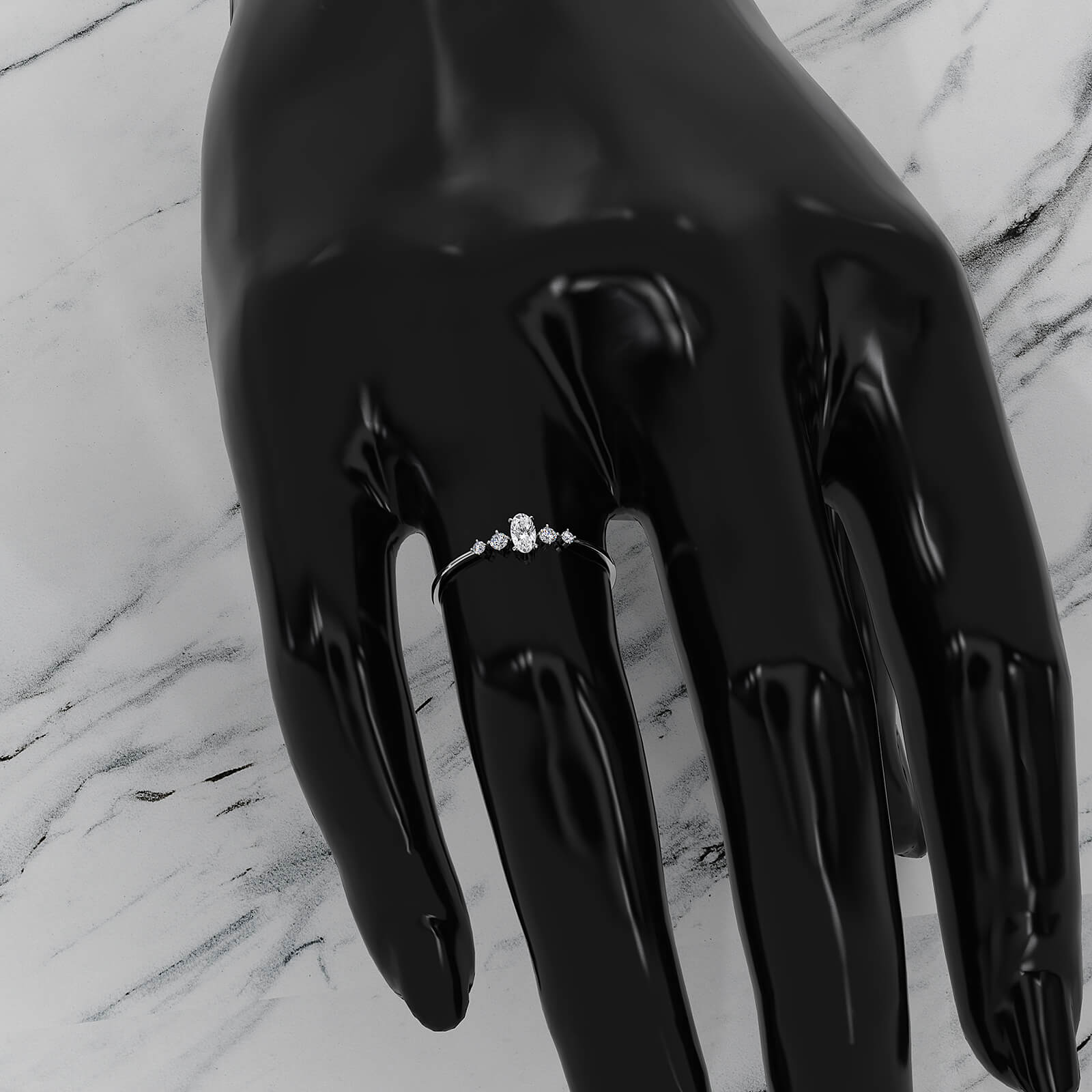 Petite Thin Minimalist 5 Stone Oval Round Lab Diamond Fashion Ring 0.17ctw.