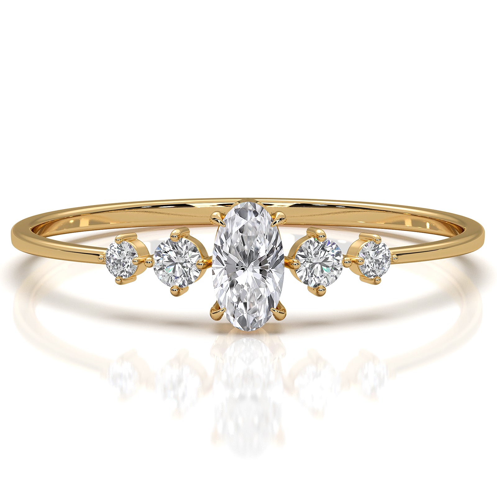 Petite Thin Minimalist 5 Stone Oval Round Lab Diamond Fashion Ring 0.17ctw.