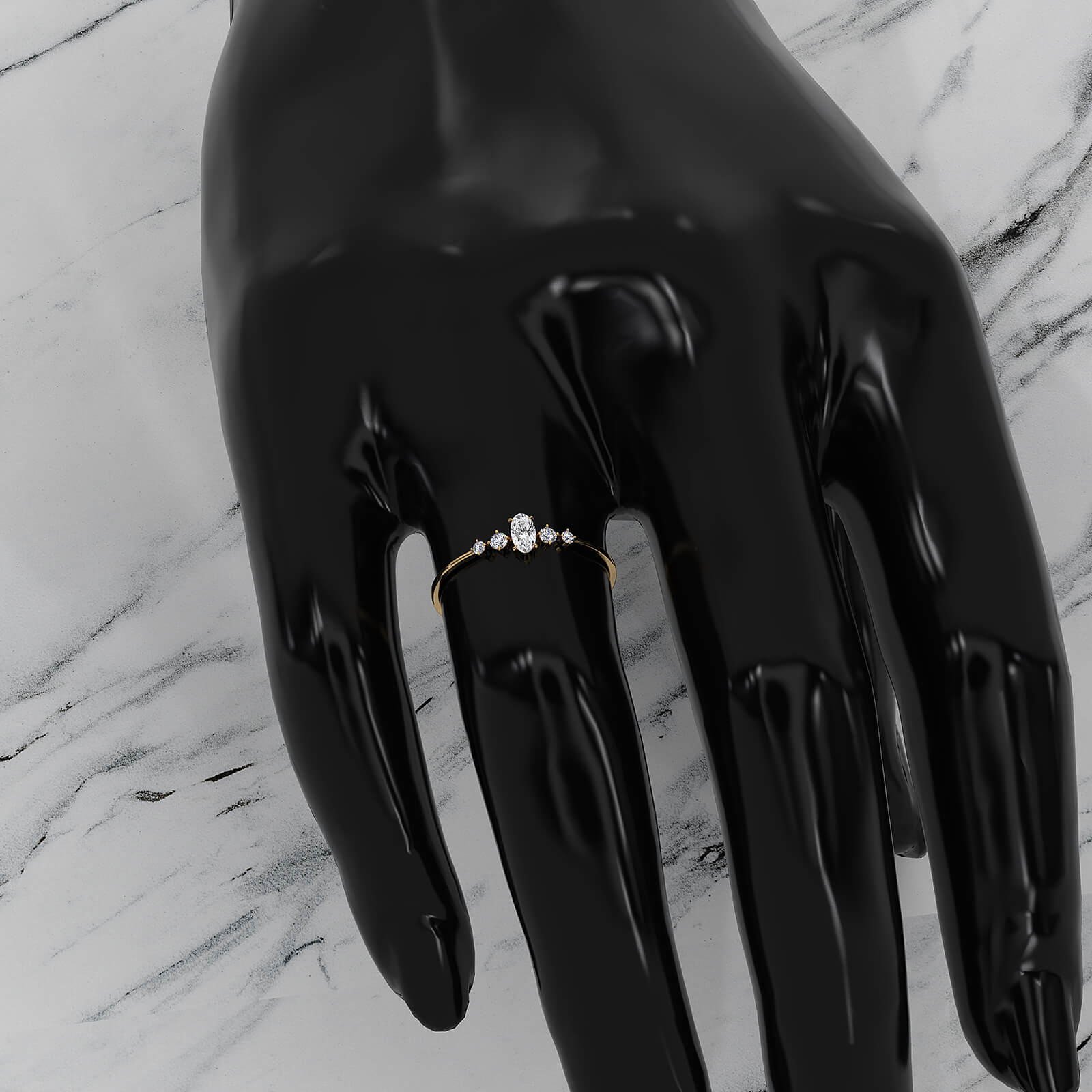 Petite Thin Minimalist 5 Stone Oval Round Lab Diamond Fashion Ring 0.17ctw.