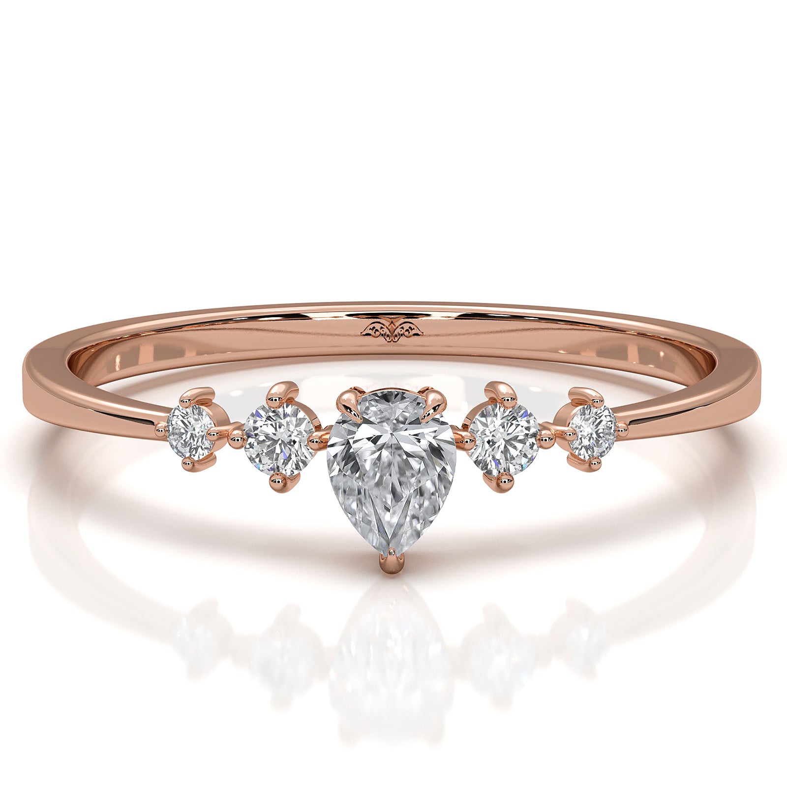 Minimalist Petite Prong 5 Stone Pear Round Lab Diamond Fashion Ring 0.19ctw.