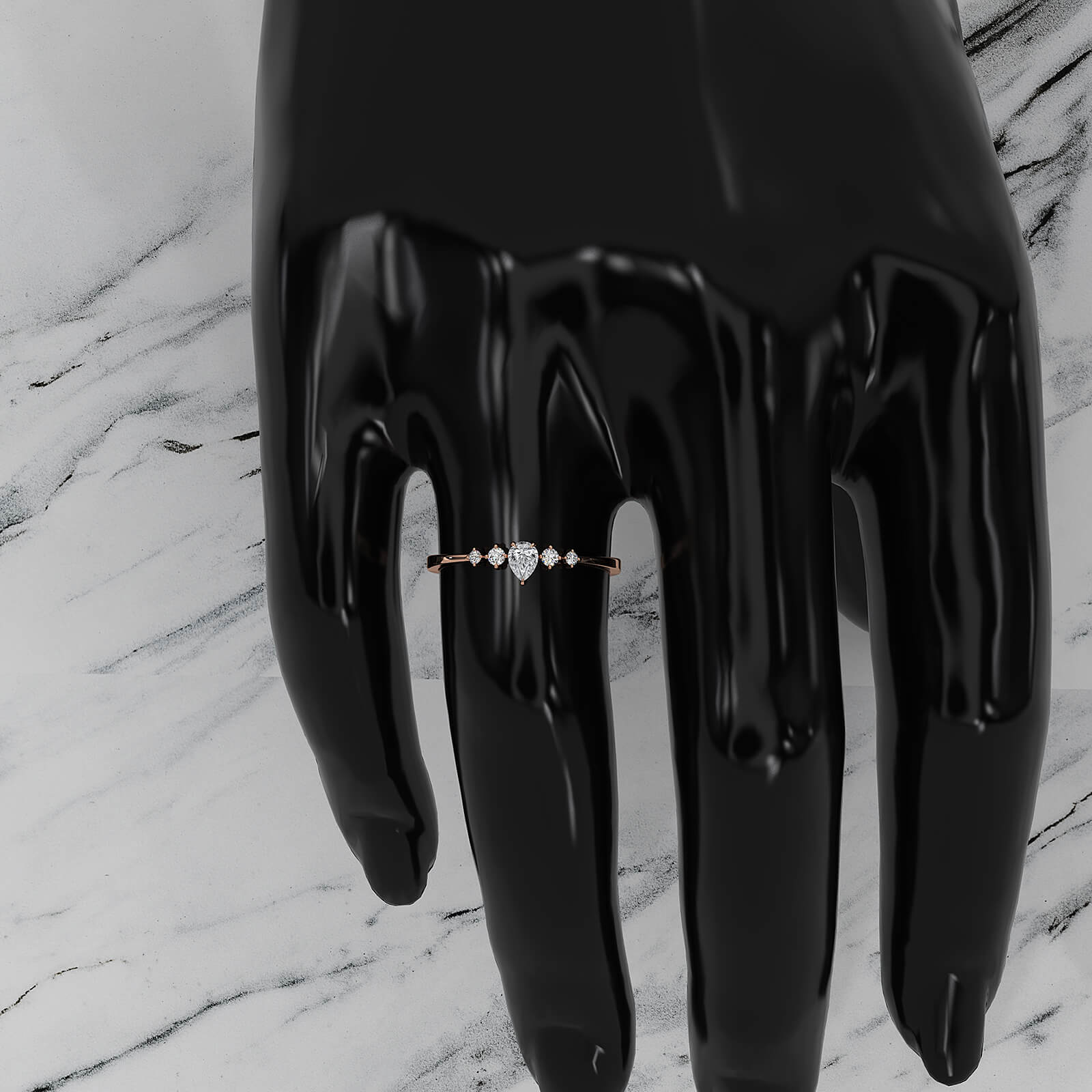 Minimalist Petite Prong 5 Stone Pear Round Lab Diamond Fashion Ring 0.19ctw.