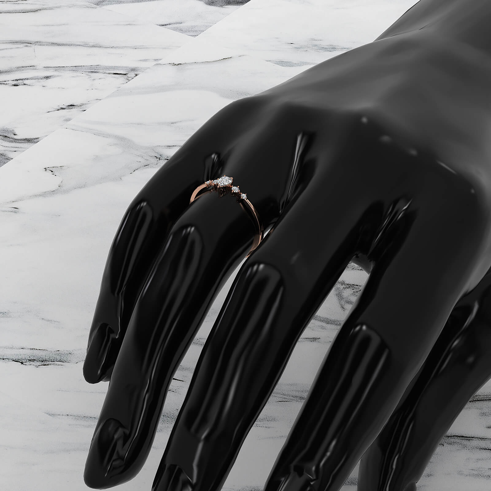 Minimalist Petite Prong 5 Stone Pear Round Lab Diamond Fashion Ring 0.19ctw.