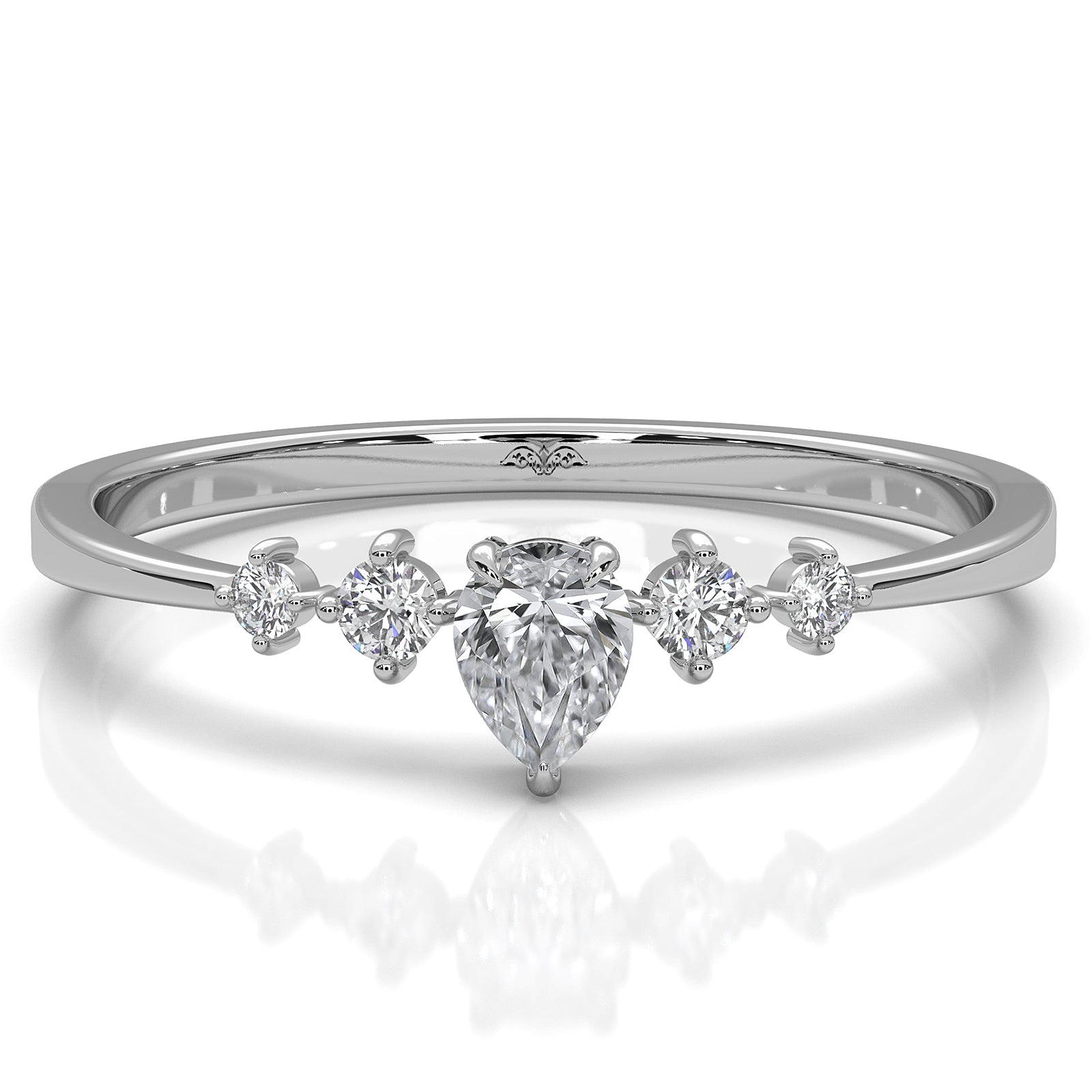 Minimalist Petite Prong 5 Stone Pear Round Lab Diamond Fashion Ring 0.19ctw.