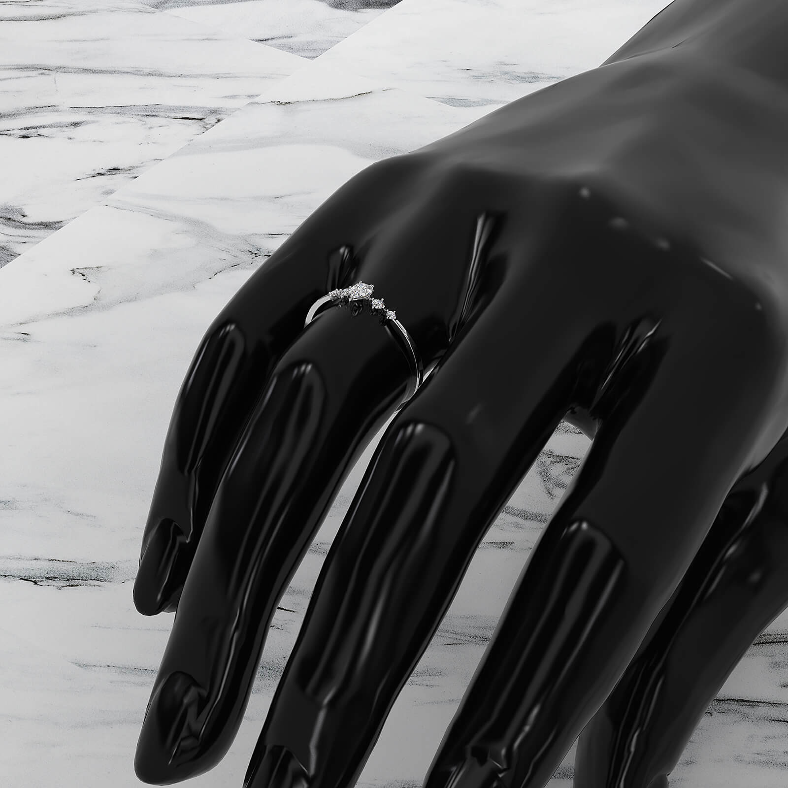 Minimalist Petite Prong 5 Stone Pear Round Lab Diamond Fashion Ring 0.19ctw.