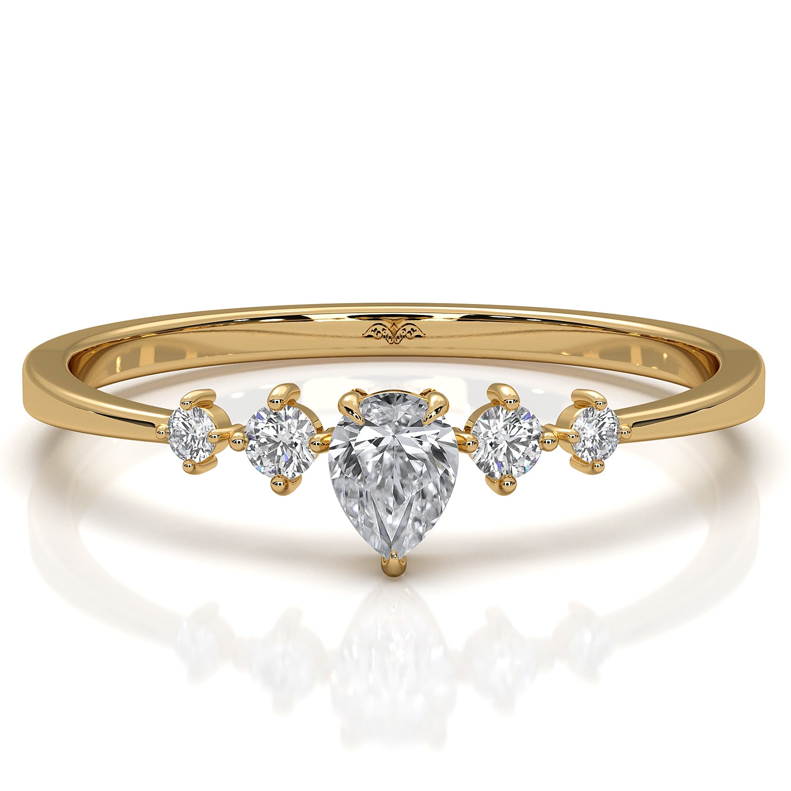 Minimalist Petite Prong 5 Stone Pear Round Lab Diamond Fashion Ring 0.19ctw.