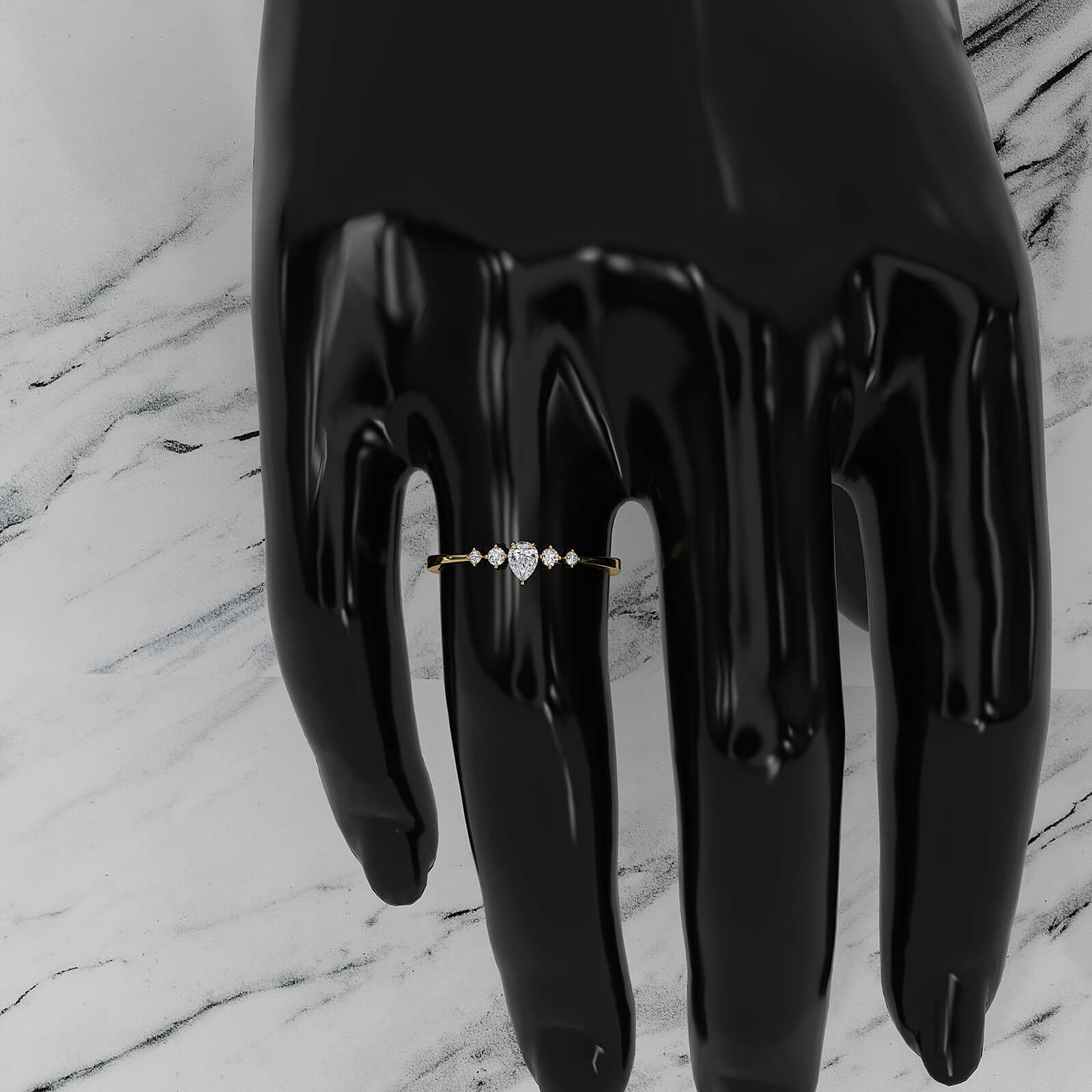 Minimalist Petite Prong 5 Stone Pear Round Lab Diamond Fashion Ring 0.19ctw.