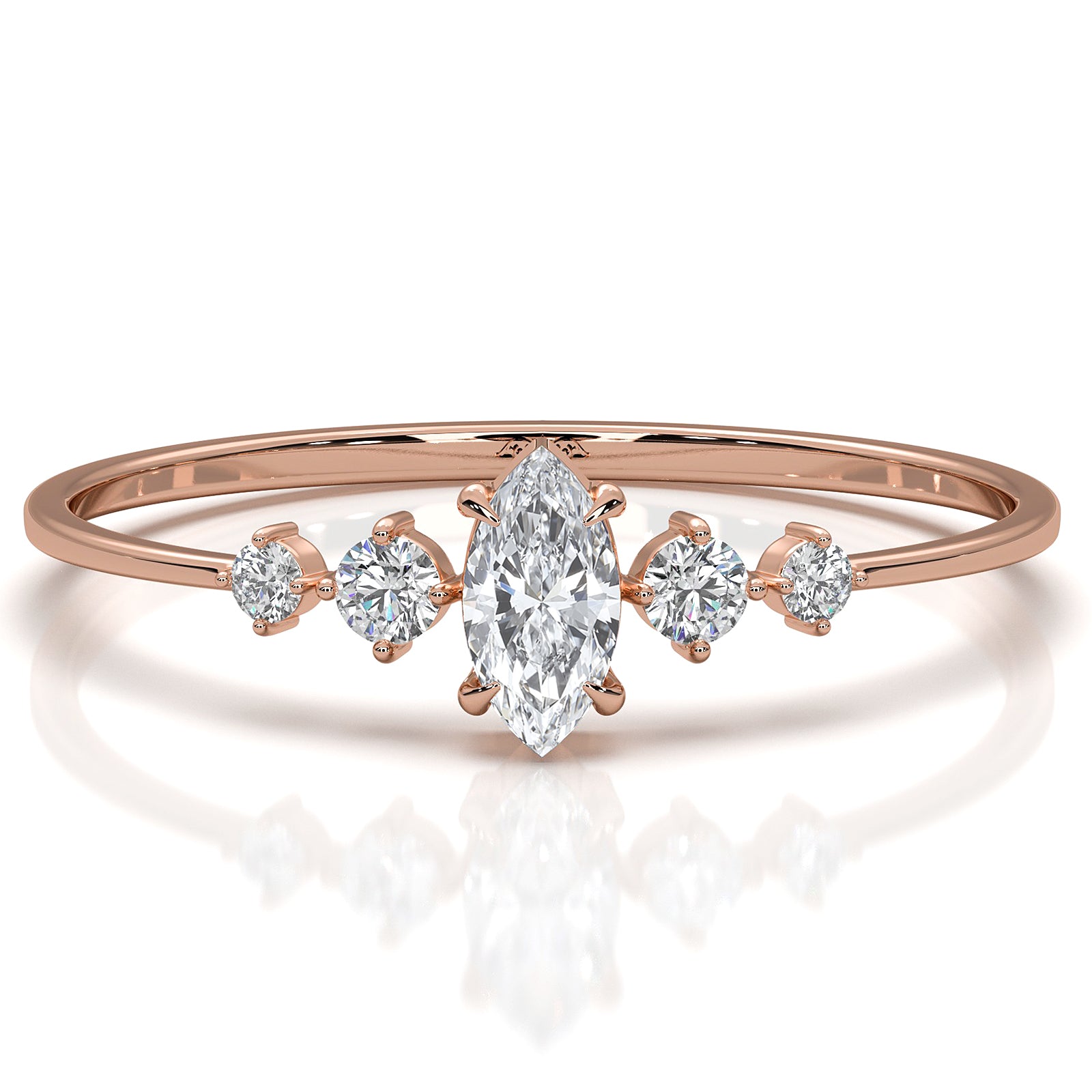 Delicate Petite 5 Stone Marquise Round Lab Diamond Fashion Ring 0.16ctw.