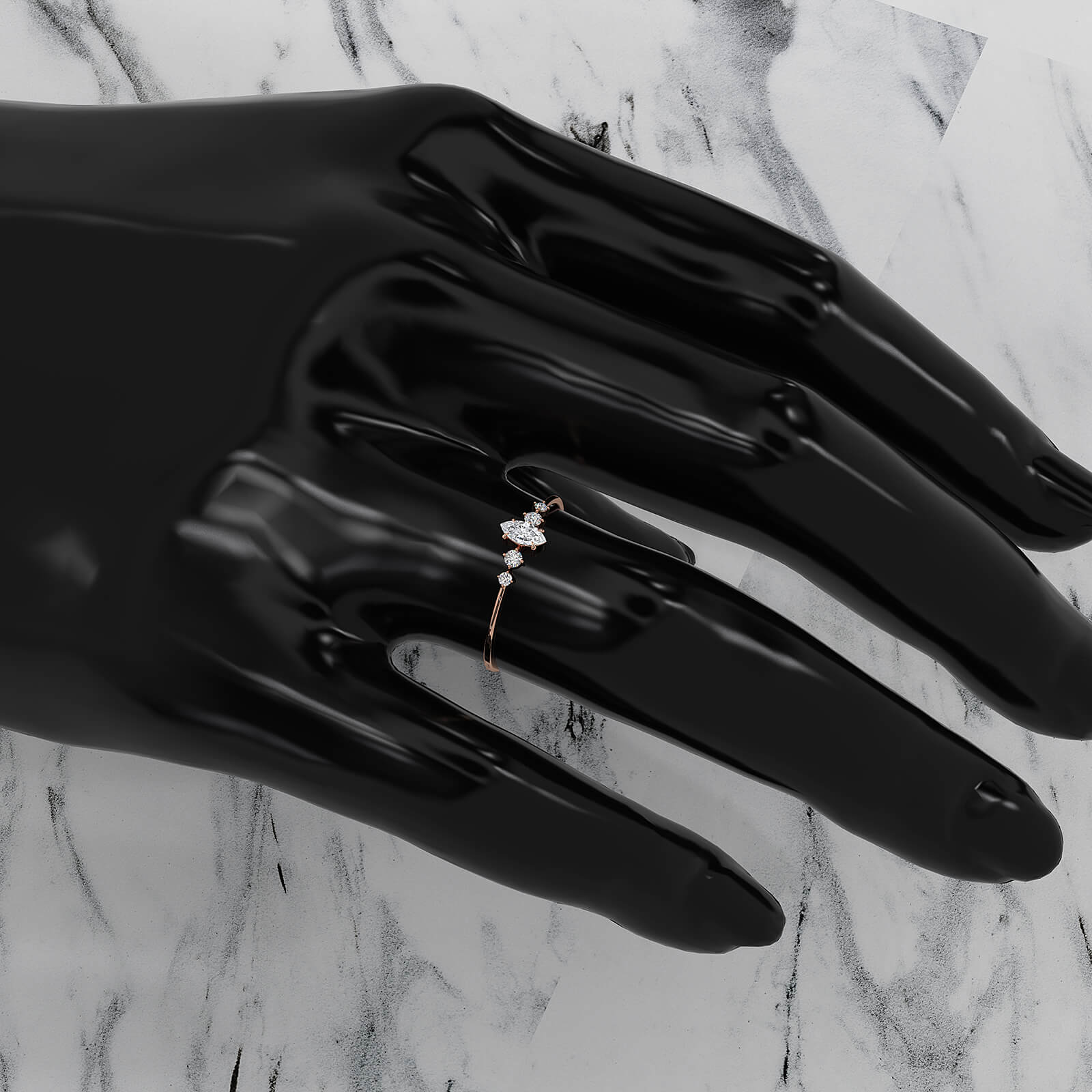 Delicate Petite 5 Stone Marquise Round Lab Diamond Fashion Ring 0.16ctw.