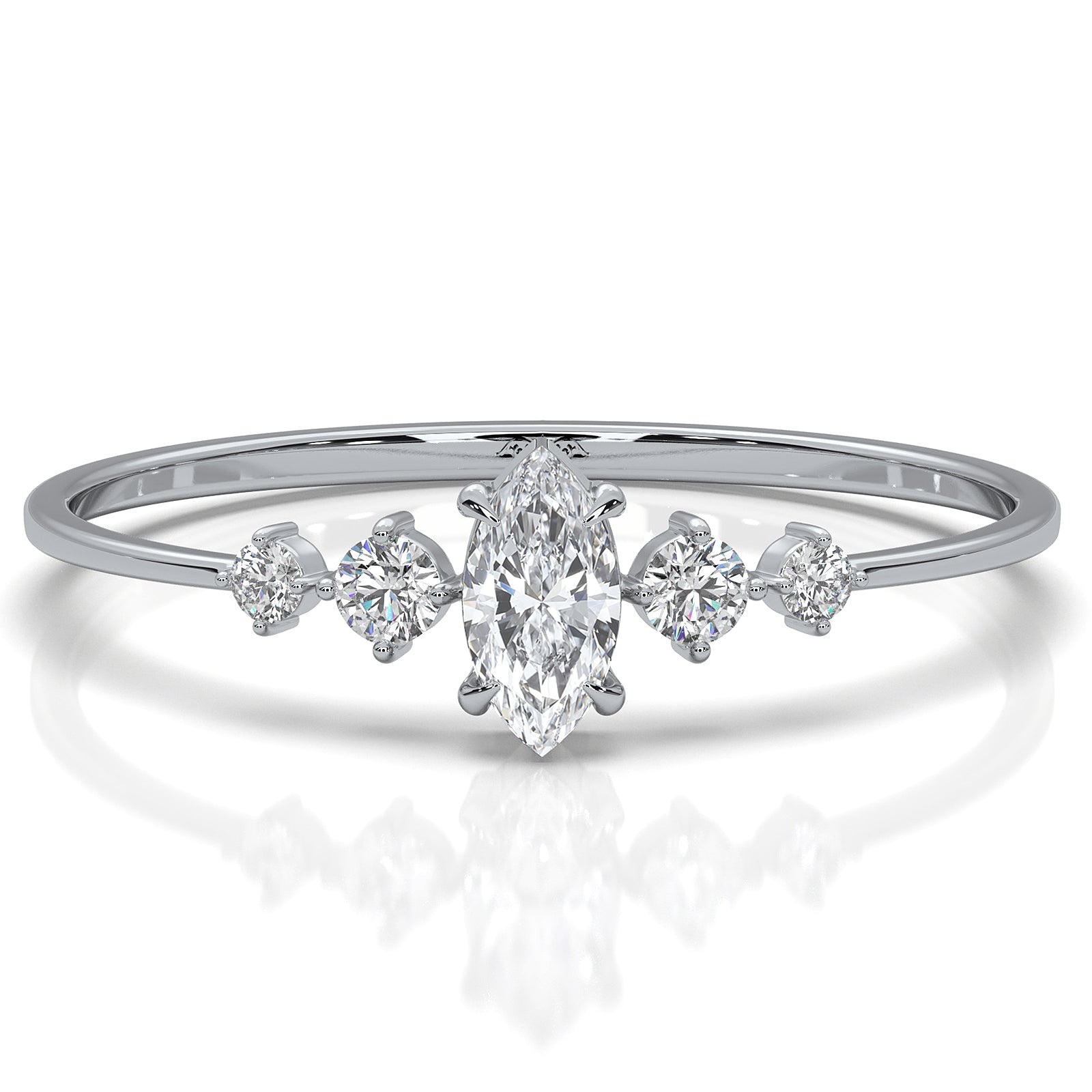 Delicate Petite 5 Stone Marquise Round Lab Diamond Fashion Ring 0.16ctw.