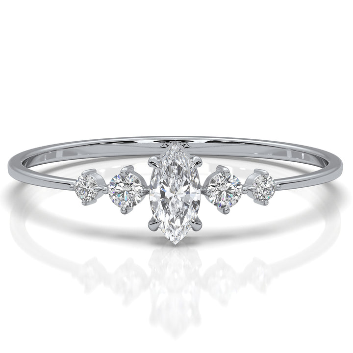 Delicate Petite 5 Stone Marquise Round Lab Diamond Fashion Ring 0.16ctw.