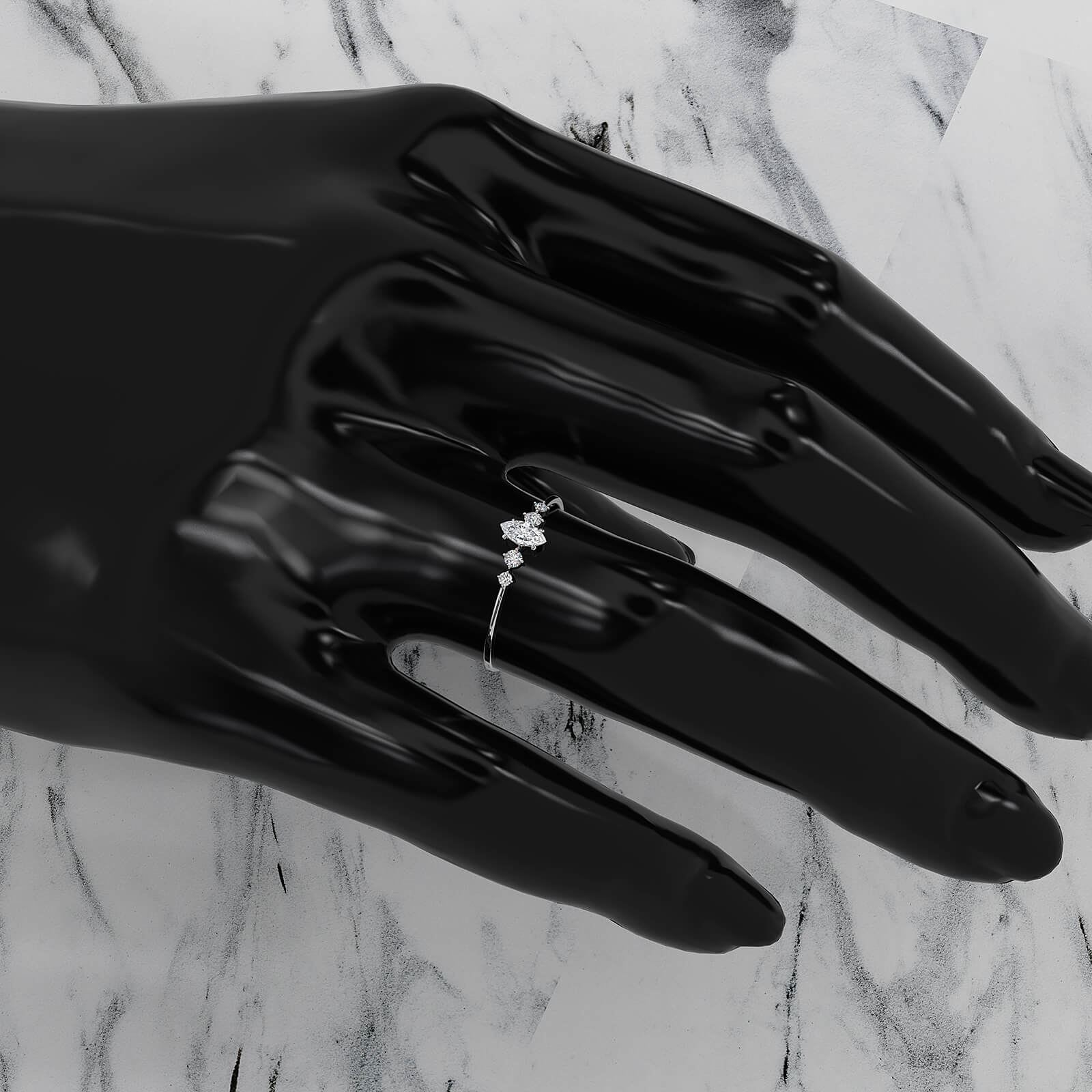 Delicate Petite 5 Stone Marquise Round Lab Diamond Fashion Ring 0.16ctw.