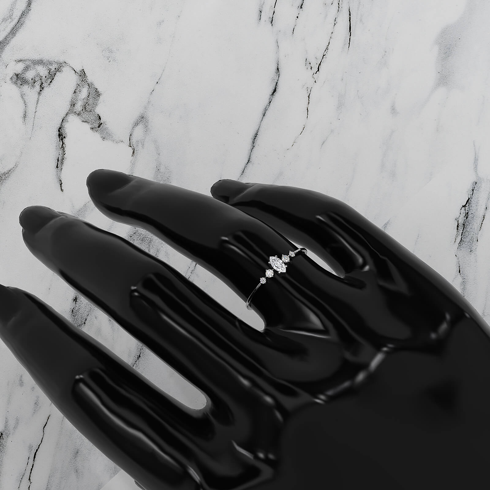 Delicate Petite 5 Stone Marquise Round Lab Diamond Fashion Ring 0.16ctw.