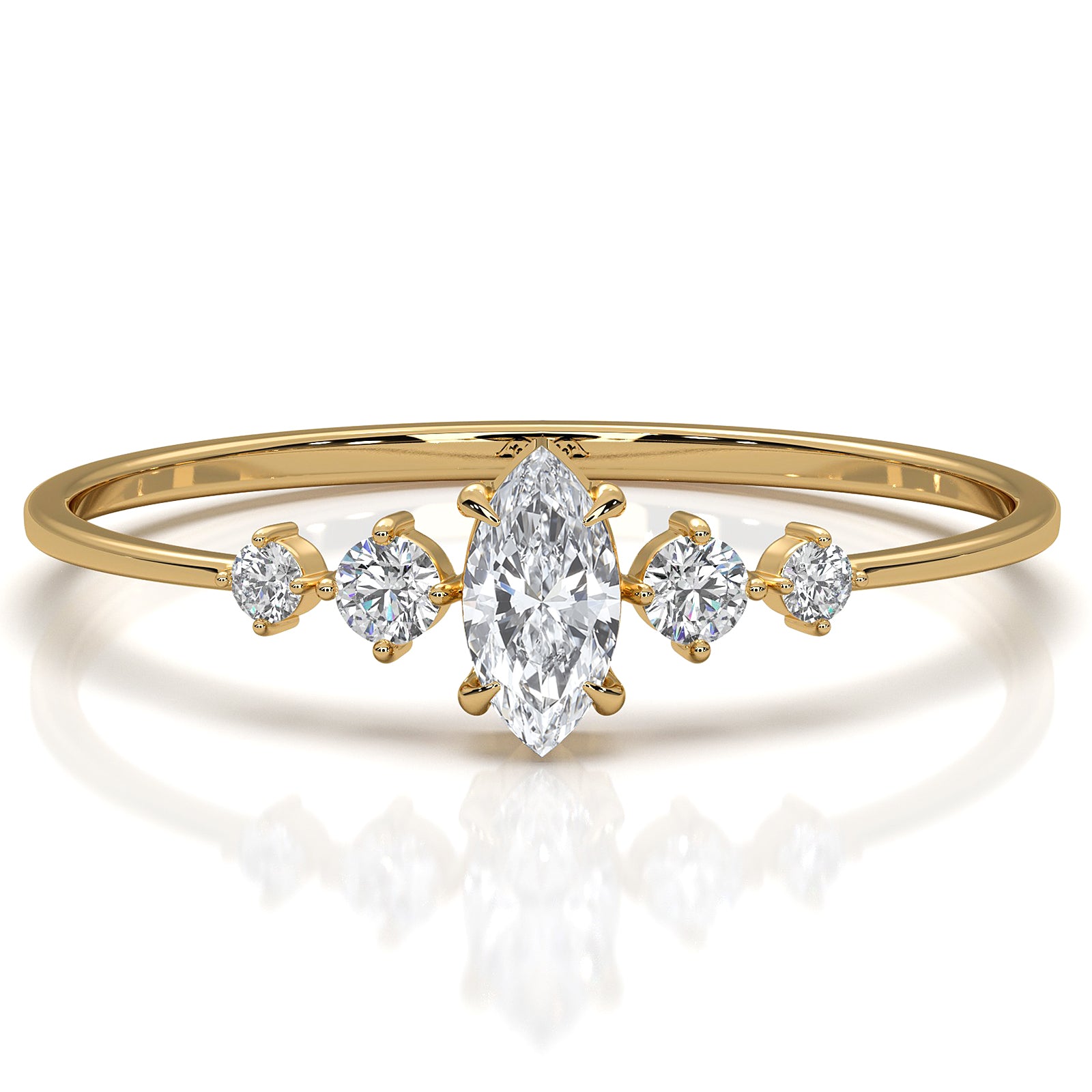 Delicate Petite 5 Stone Marquise Round Lab Diamond Fashion Ring 0.16ctw.