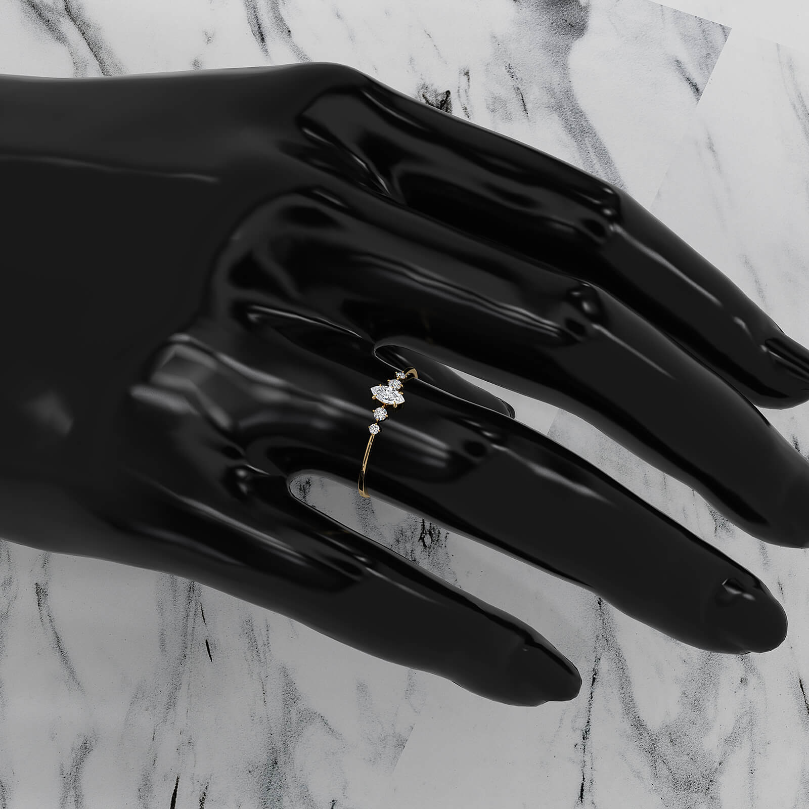 Delicate Petite 5 Stone Marquise Round Lab Diamond Fashion Ring 0.16ctw.