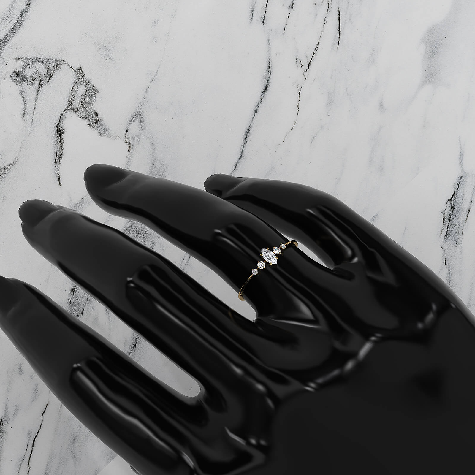 Delicate Petite 5 Stone Marquise Round Lab Diamond Fashion Ring 0.16ctw.