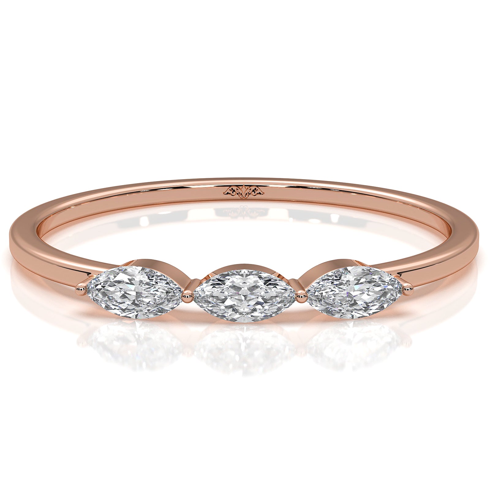 Stackable 3 Stone Prong Set Marquise Lab Diamond Fashion Ring 0.16ctw.