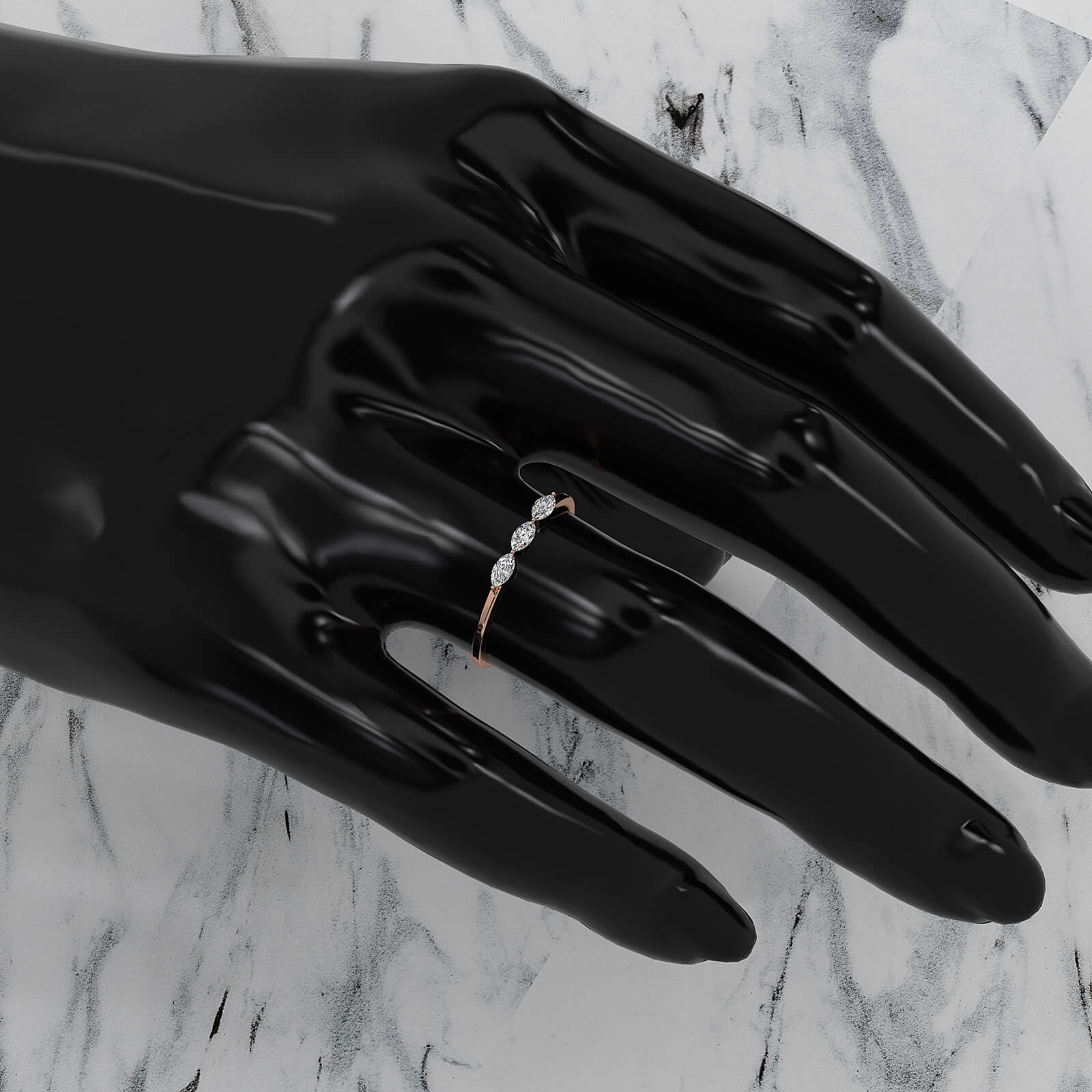 Stackable 3 Stone Prong Set Marquise Lab Diamond Fashion Ring 0.16ctw.