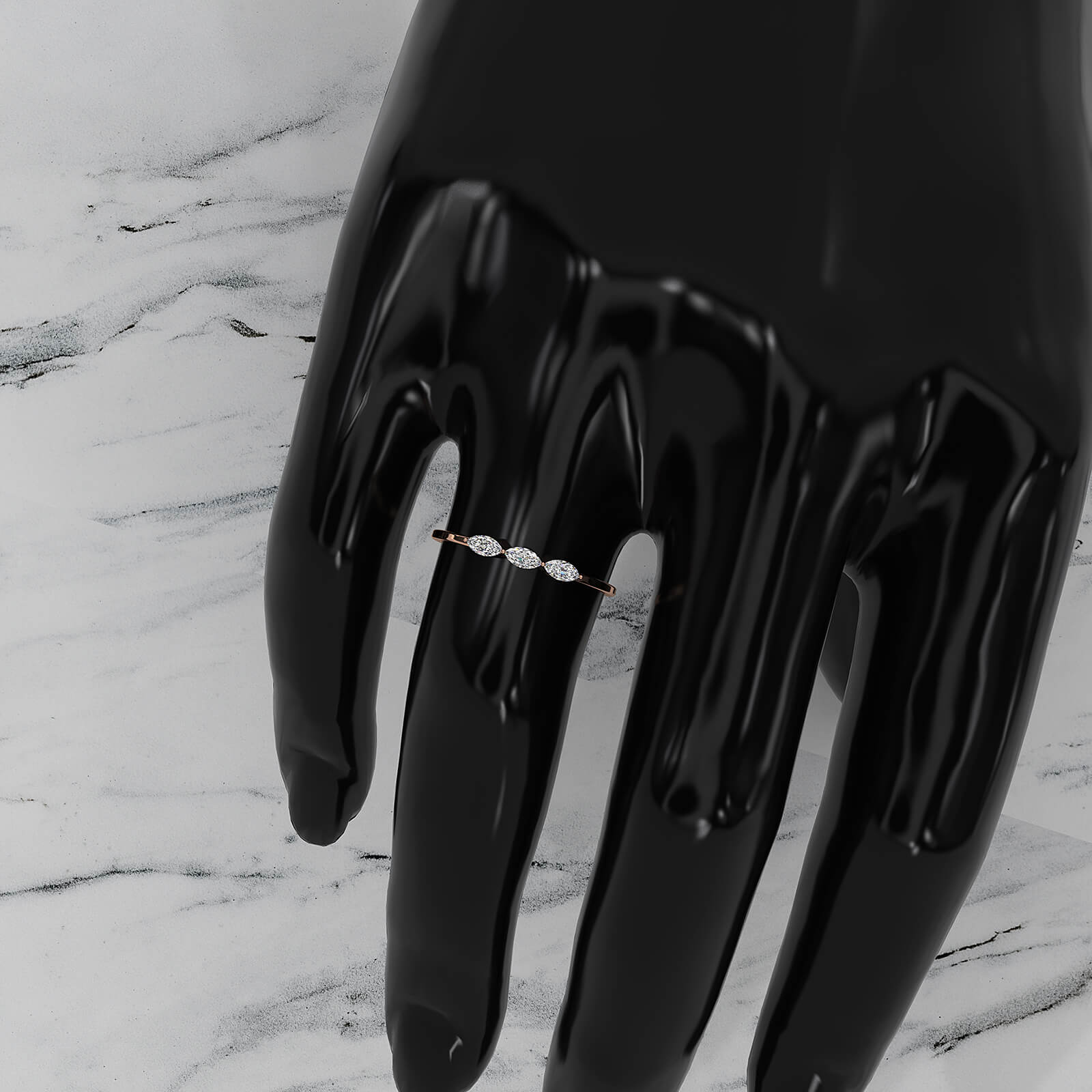 Stackable 3 Stone Prong Set Marquise Lab Diamond Fashion Ring 0.16ctw.