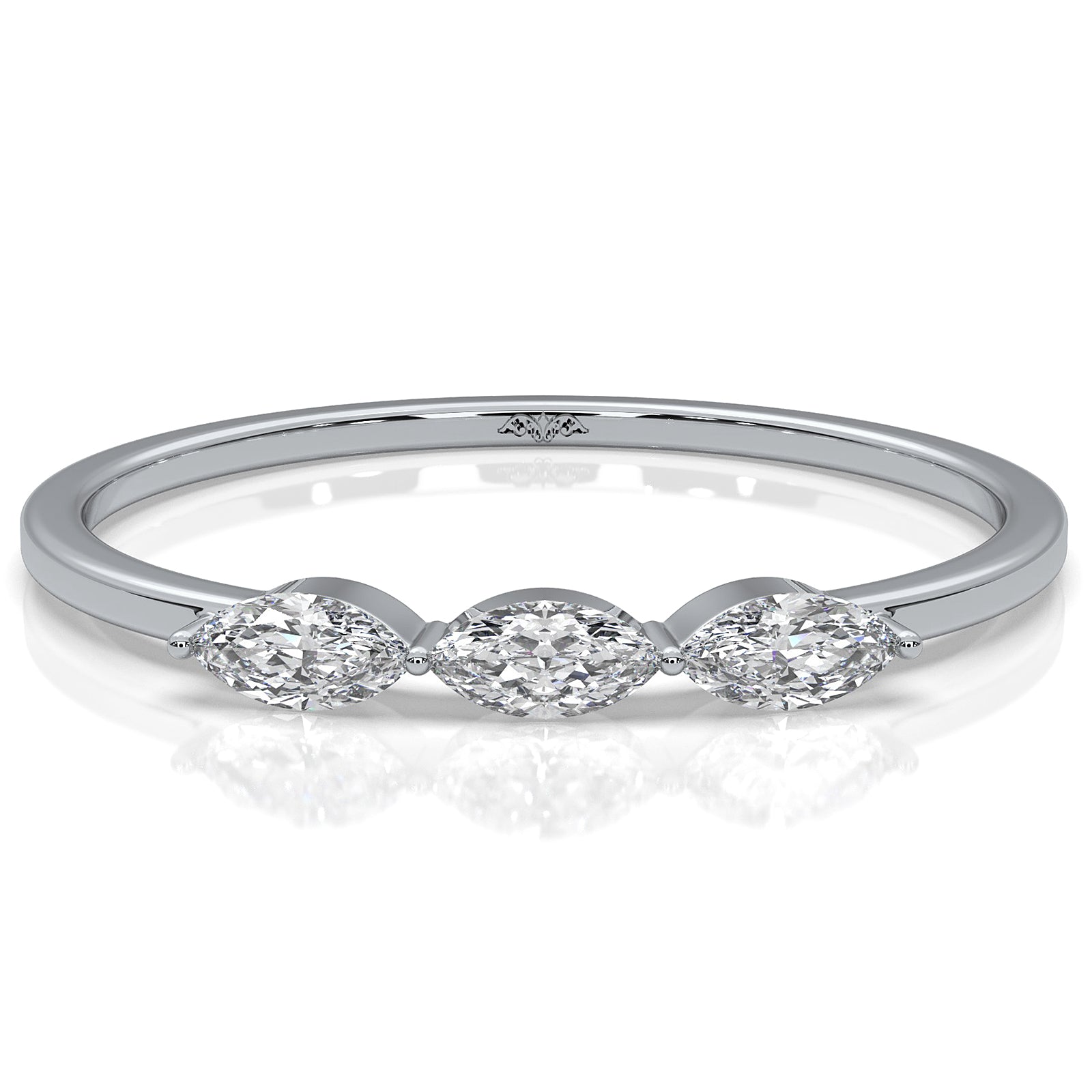 Stackable 3 Stone Prong Set Marquise Lab Diamond Fashion Ring 0.16ctw.