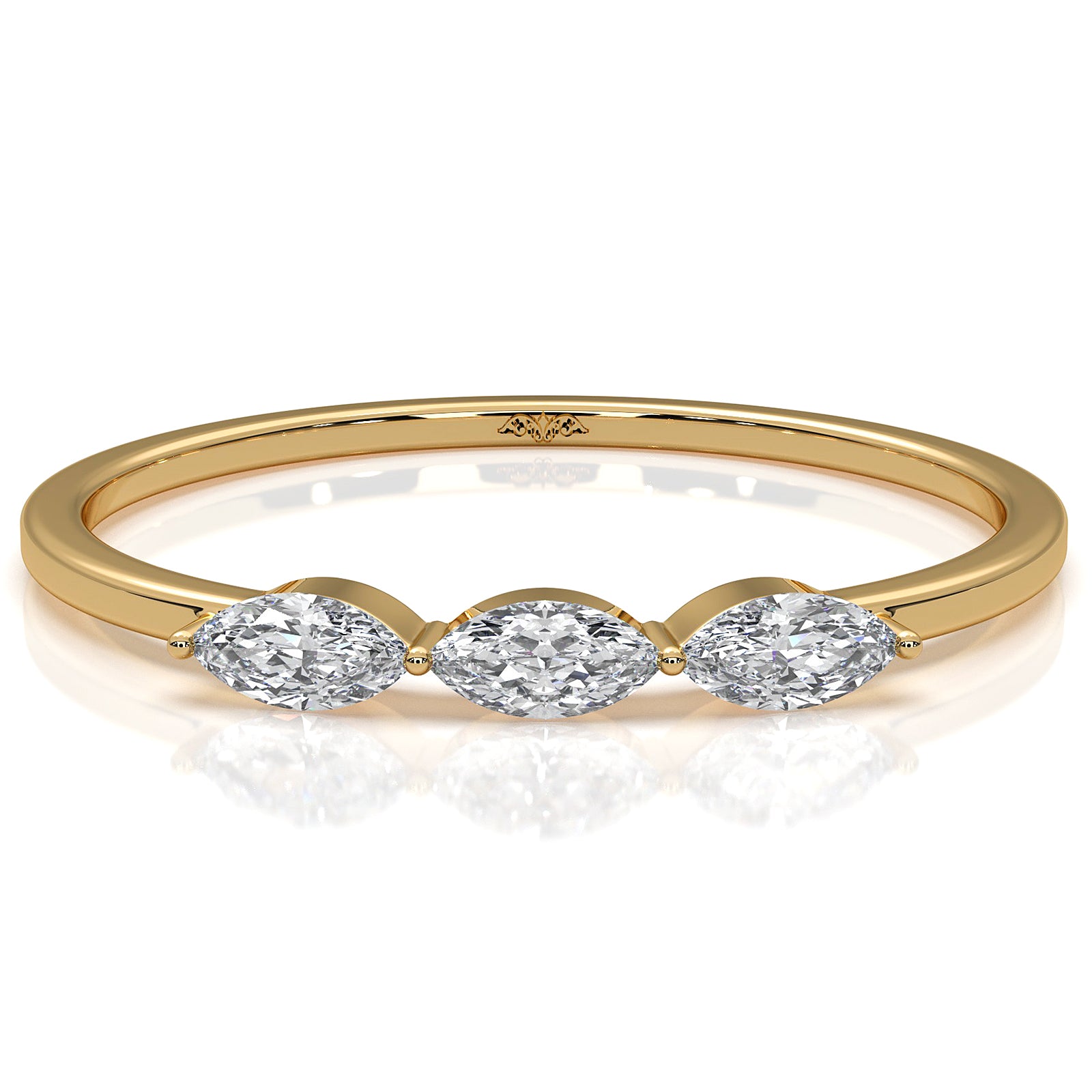 Stackable 3 Stone Prong Set Marquise Lab Diamond Fashion Ring 0.16ctw.