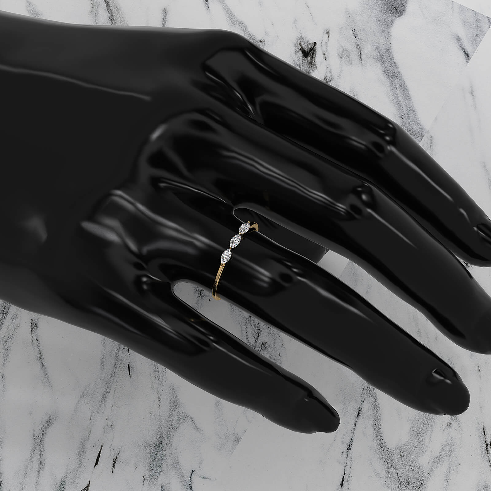 Stackable 3 Stone Prong Set Marquise Lab Diamond Fashion Ring 0.16ctw.