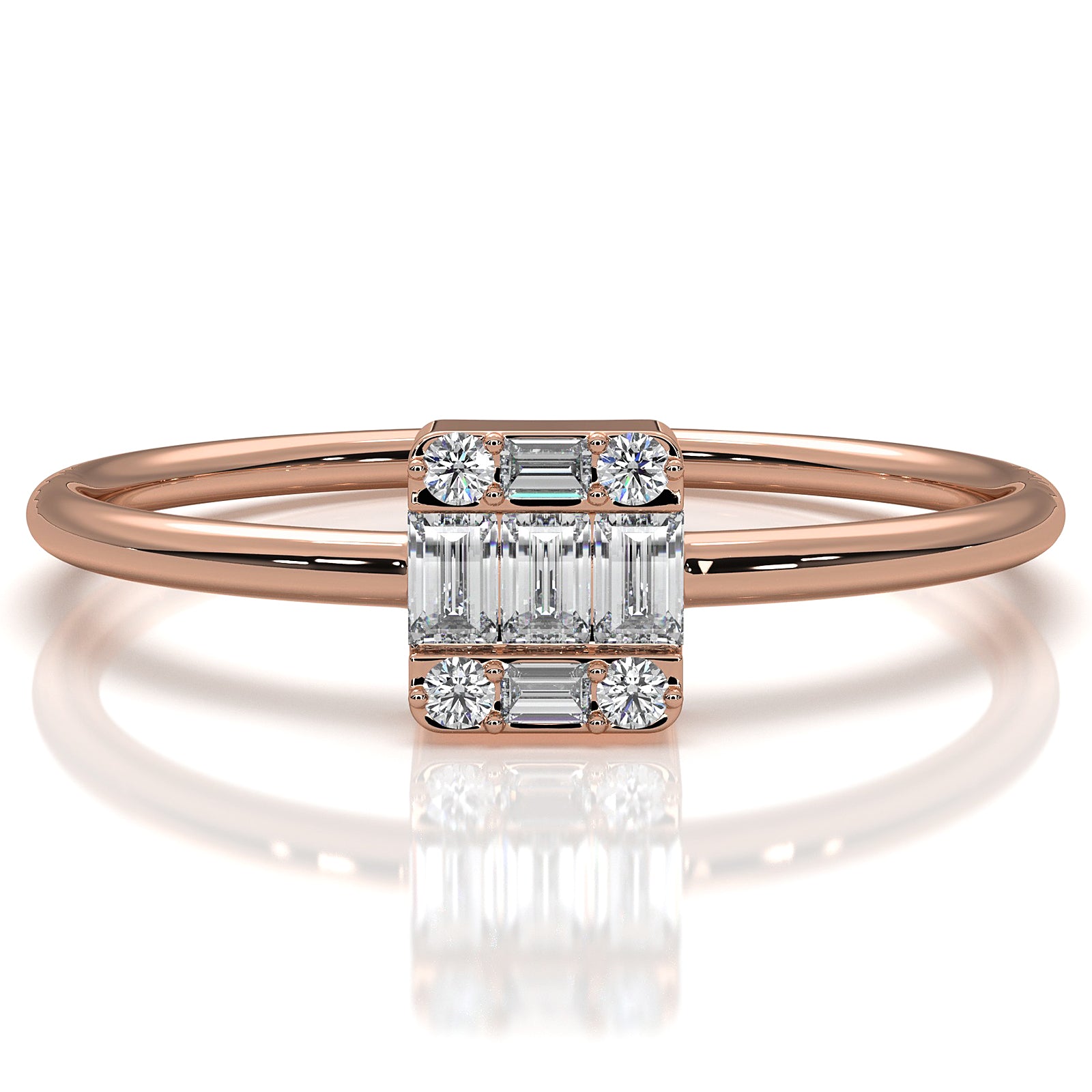 Slim Baguette Round Lab Diamond Minimalist Fashion Ring 0.15ctw.