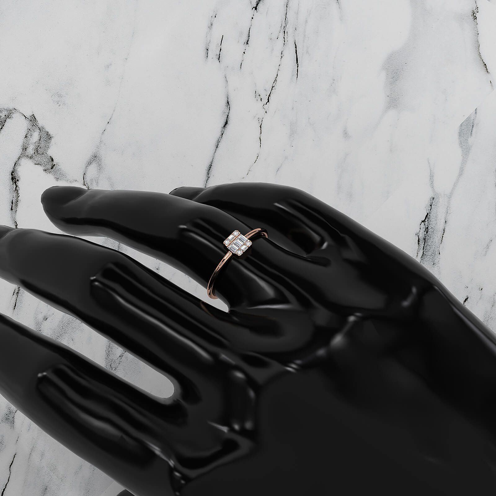 Slim Baguette Round Lab Diamond Minimalist Fashion Ring 0.15ctw.