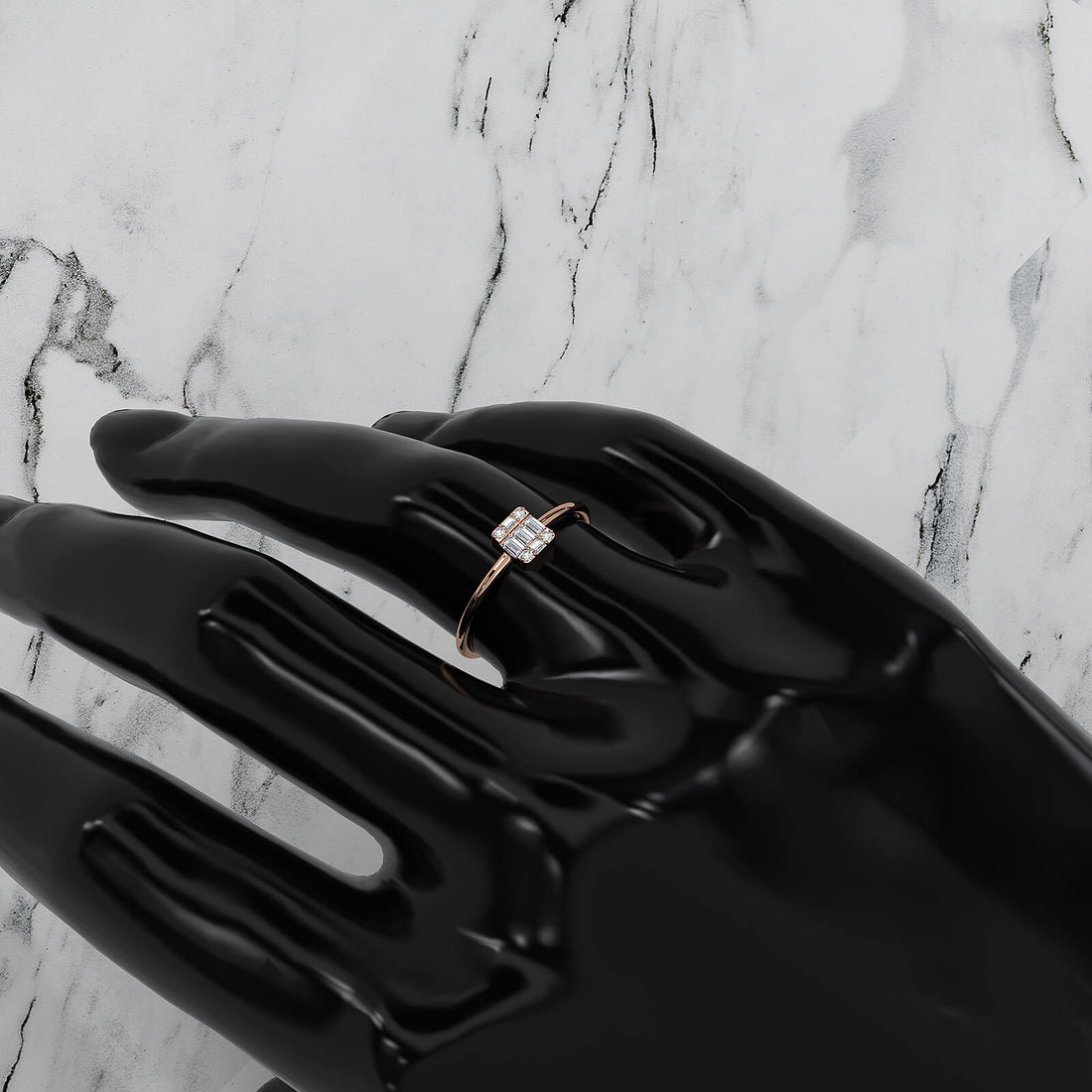 Slim Baguette Round Lab Diamond Minimalist Fashion Ring 0.15ctw.